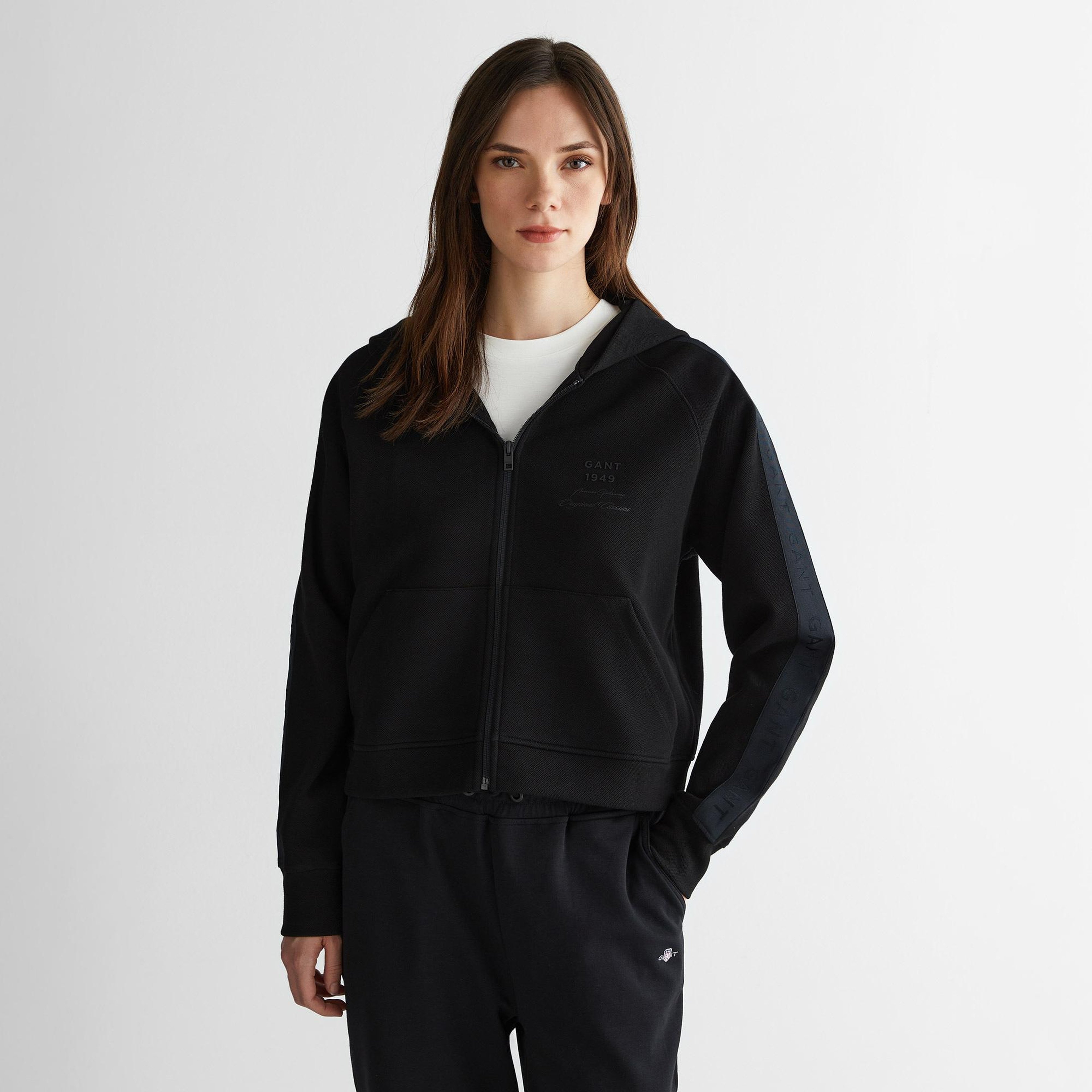 GANT Kadın Siyah Fermuarlı Kapüşonlu Sweatshirt