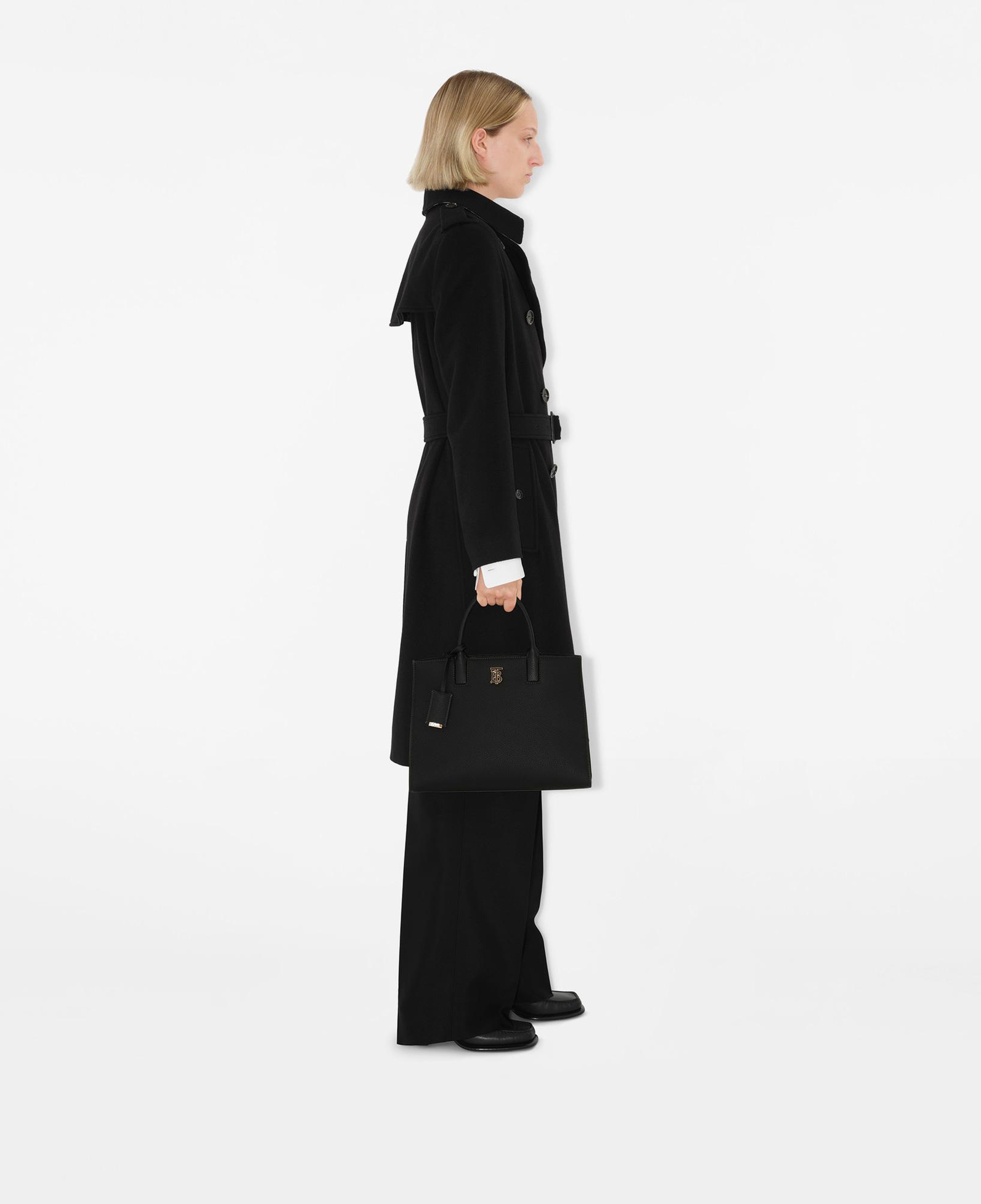 Burberry Long Kaşmir Karışımlı Kensington Trench Kadın Siyah Trençkot