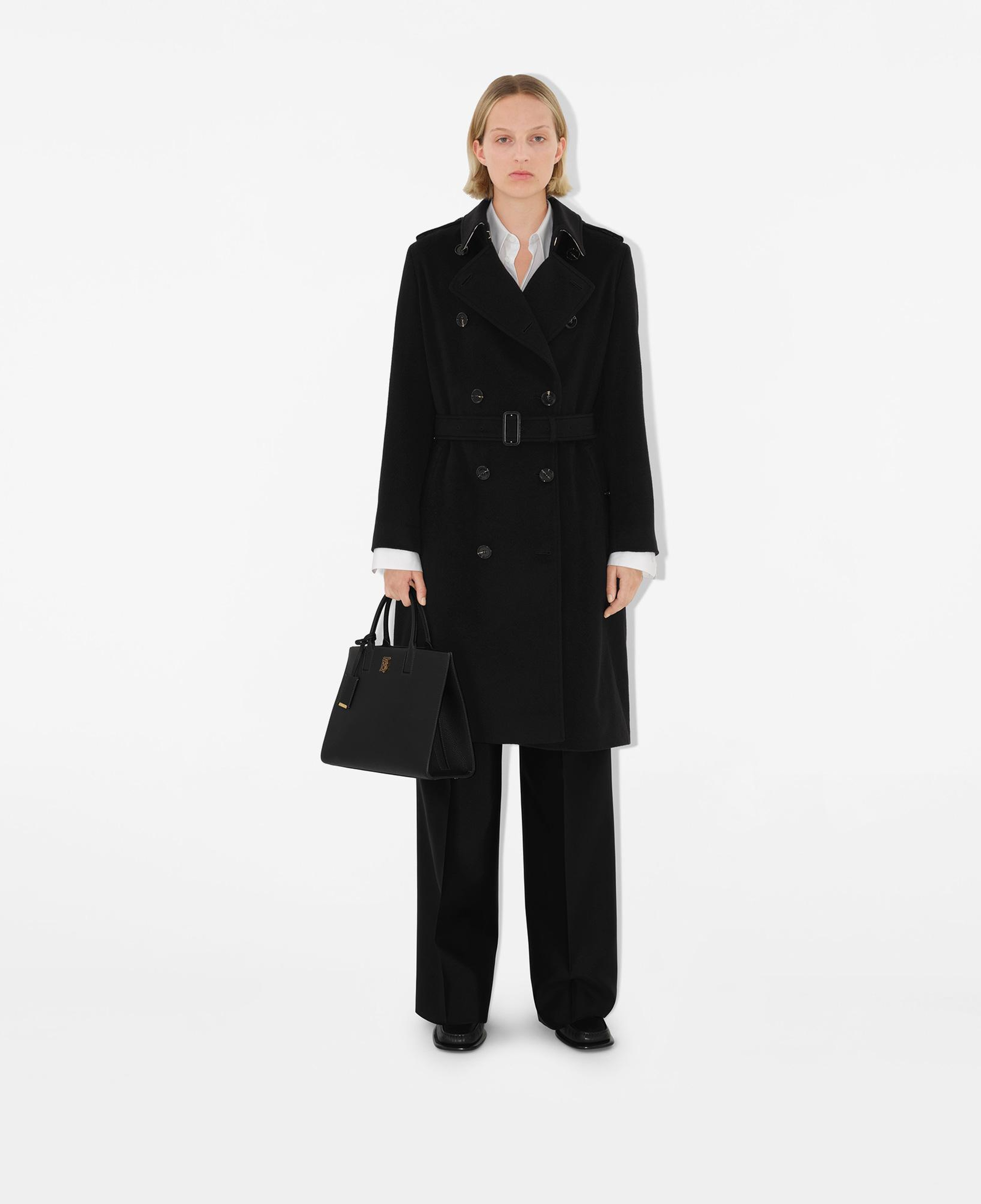 Burberry Long Kaşmir Karışımlı Kensington Trench Kadın Siyah Trençkot