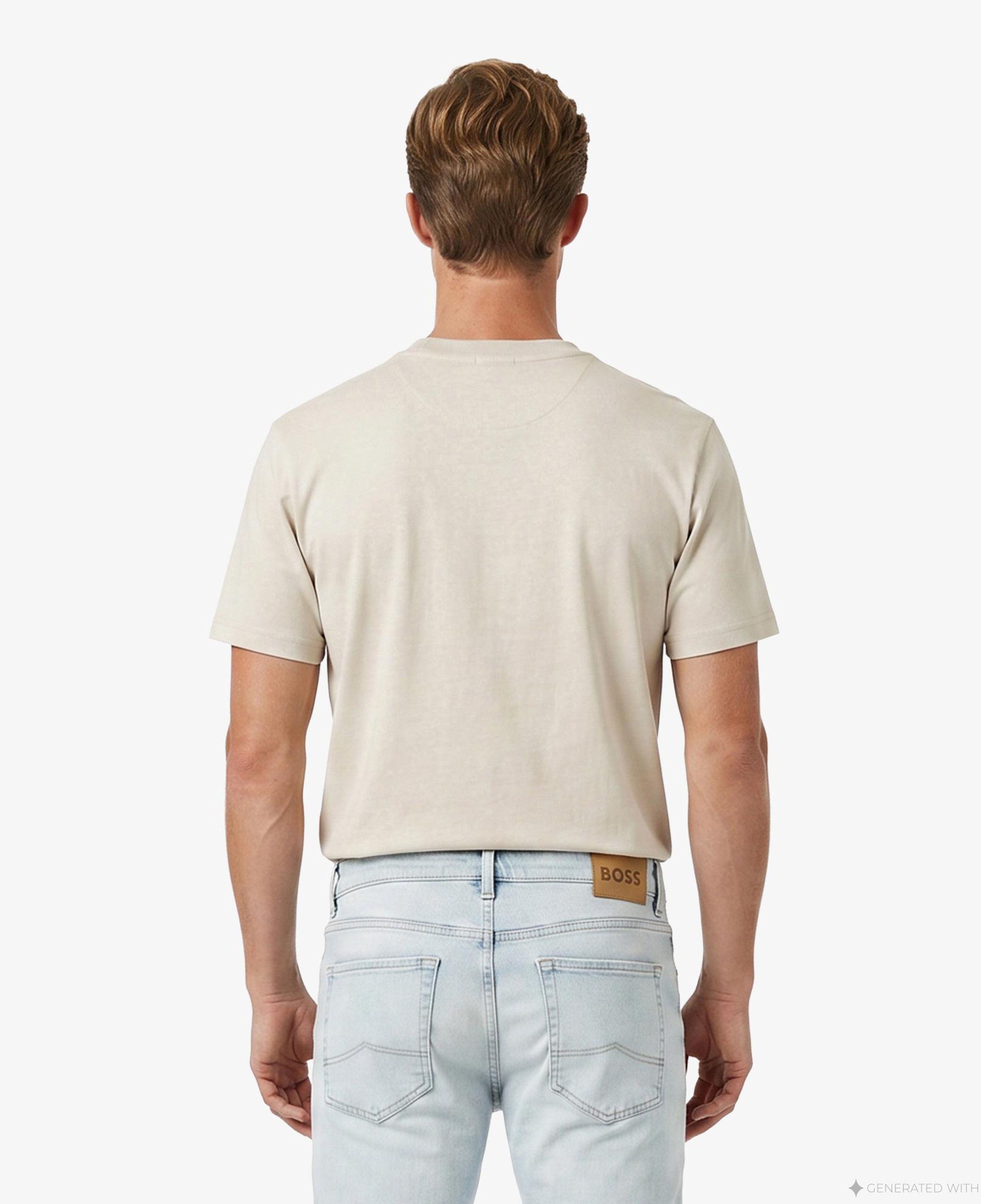 Boss Globe Logo Pattern Erkek Bej T-Shirt