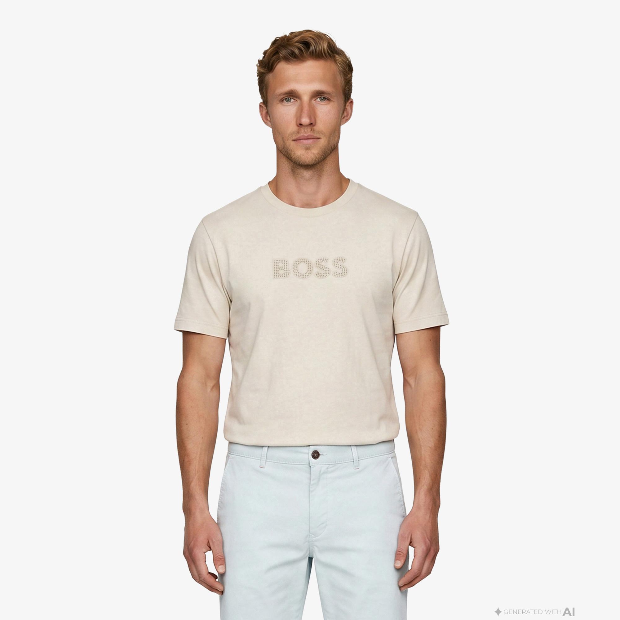 Boss Terrace Logo Erkek Bej T-Shirt