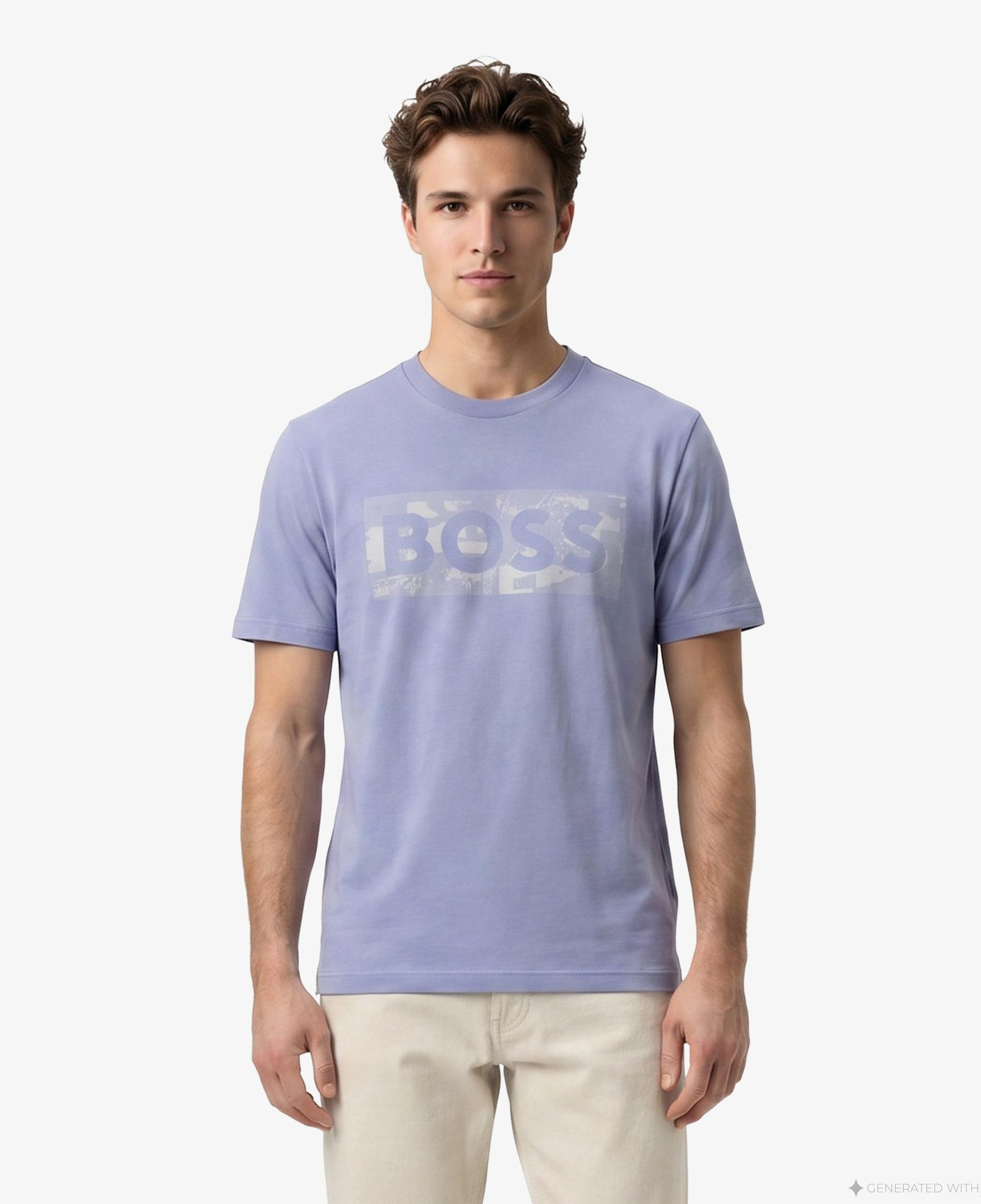 Boss Globe Logo Pattern Erkek Mavi T-Shirt