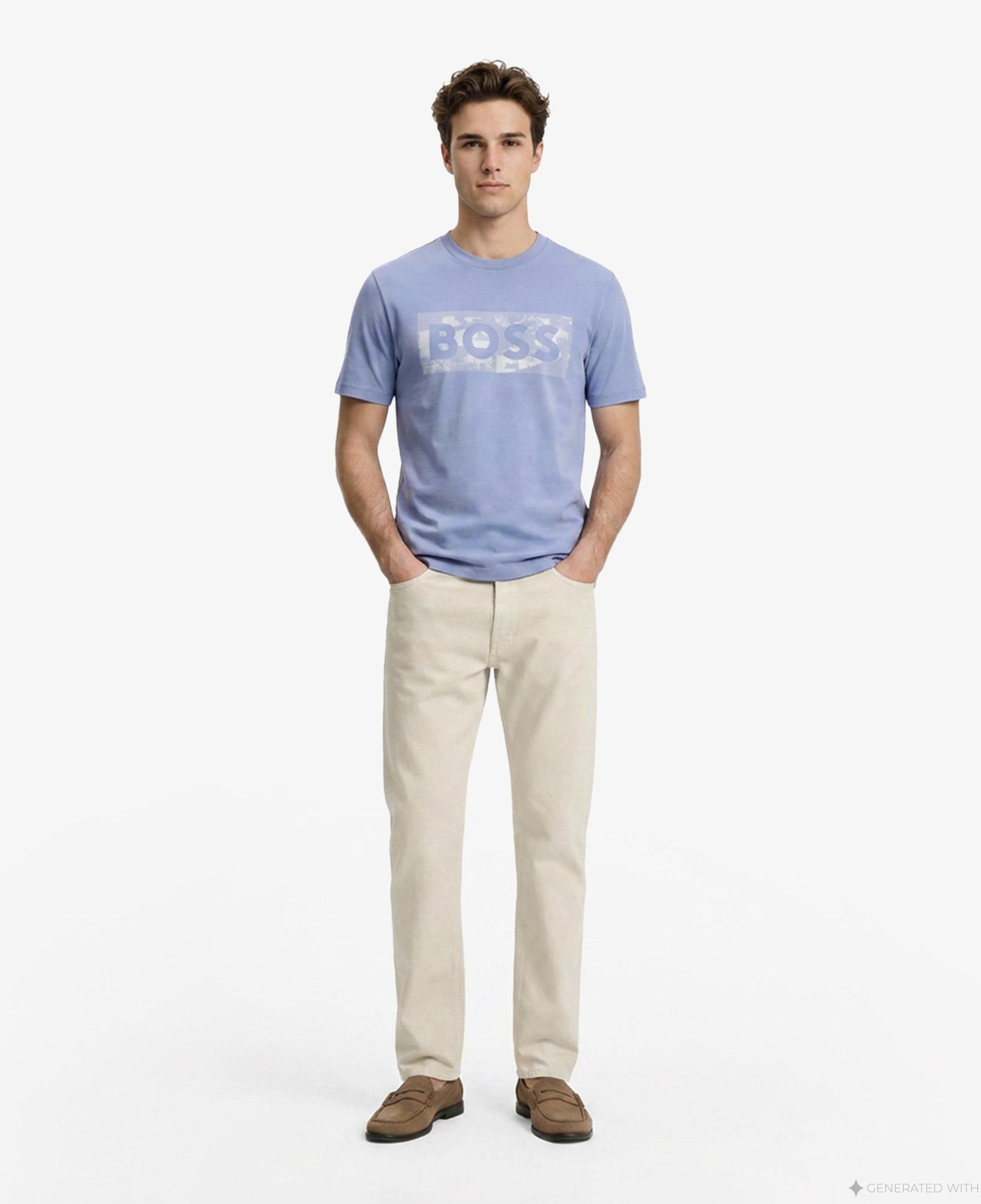 Boss Globe Logo Pattern Erkek Mavi T-Shirt