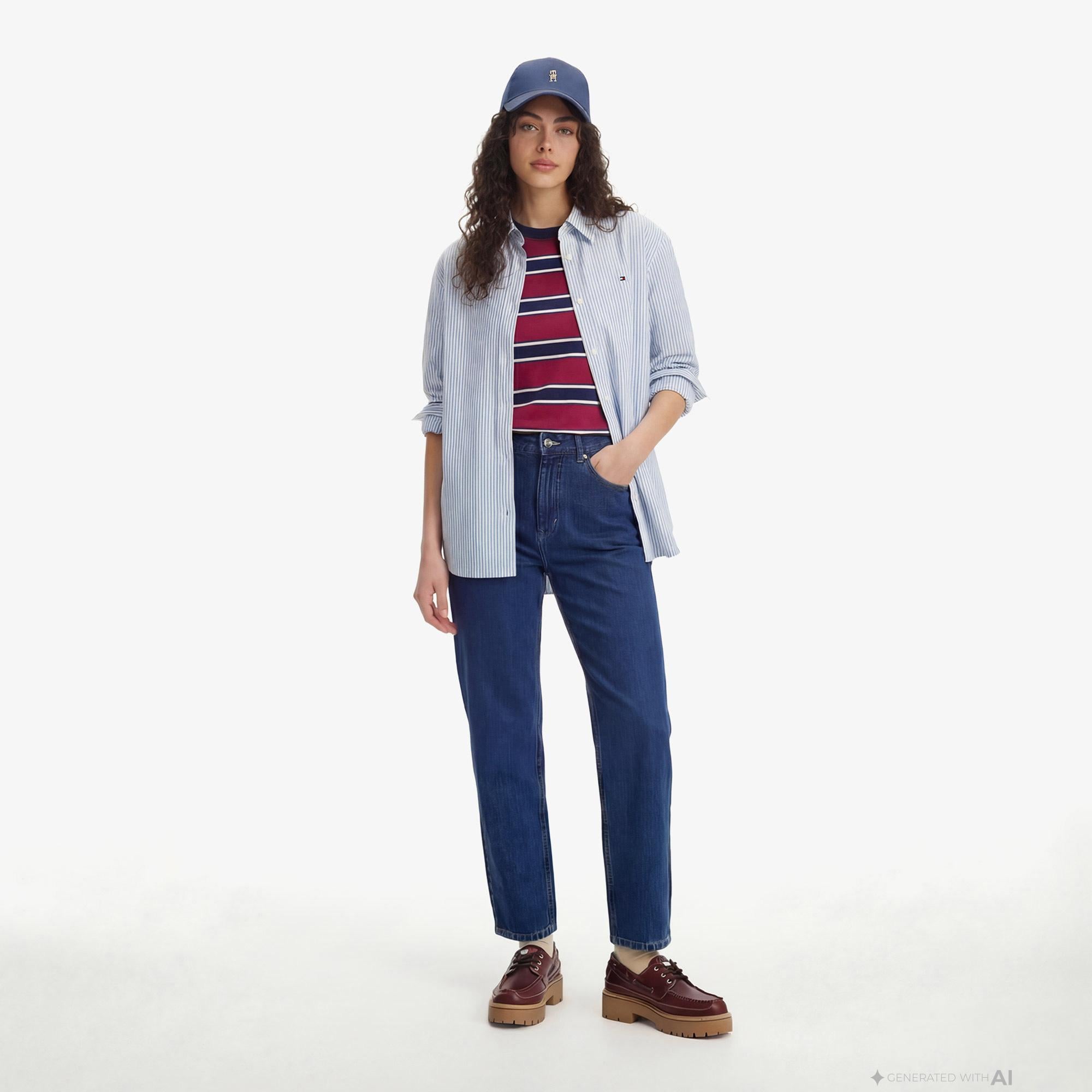 Tommy Hilfiger Essentials Poplin Kadın Mavi Gömlek