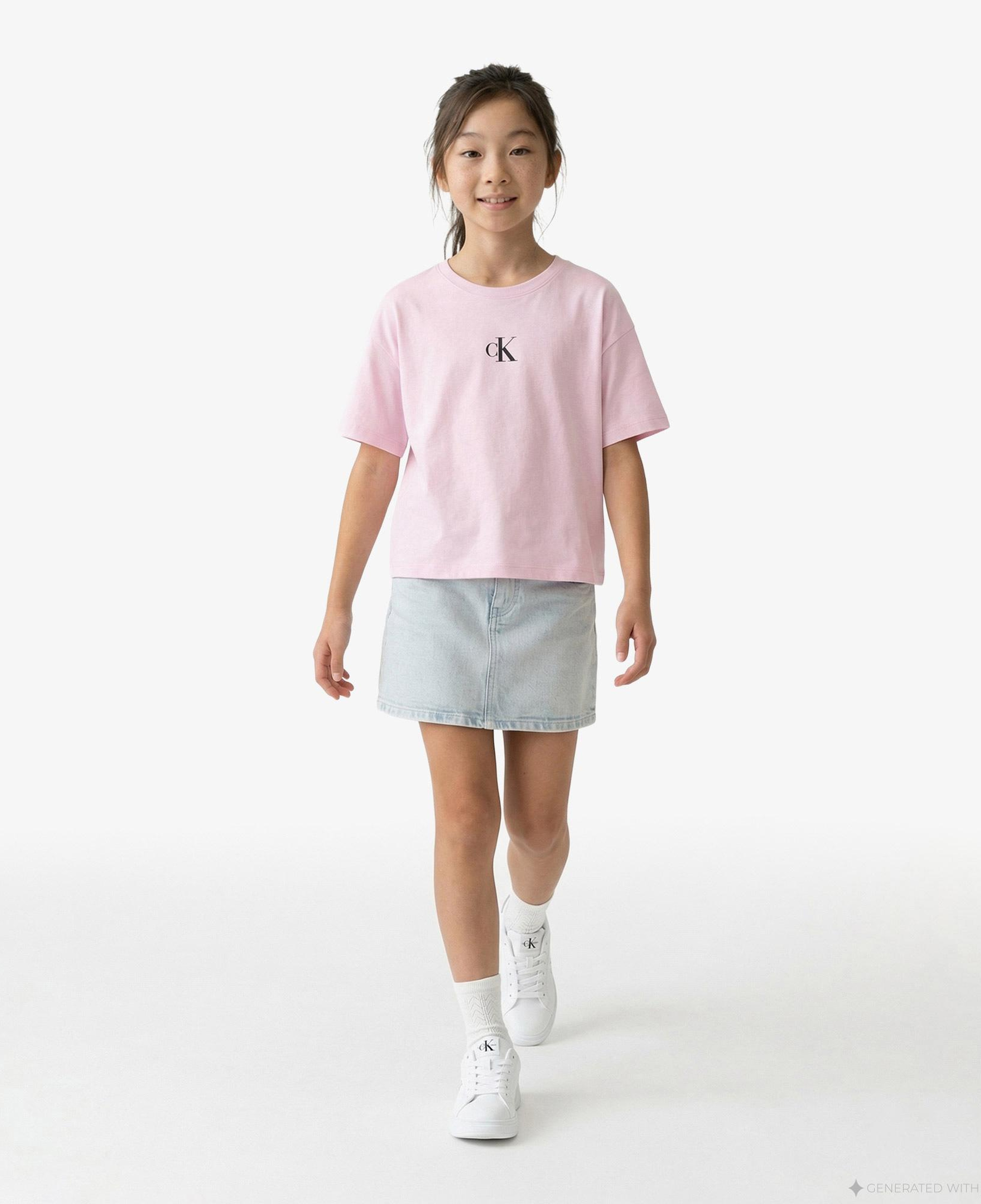Calvin Klein Logo Boxy Çocuk Pembe T-Shirt