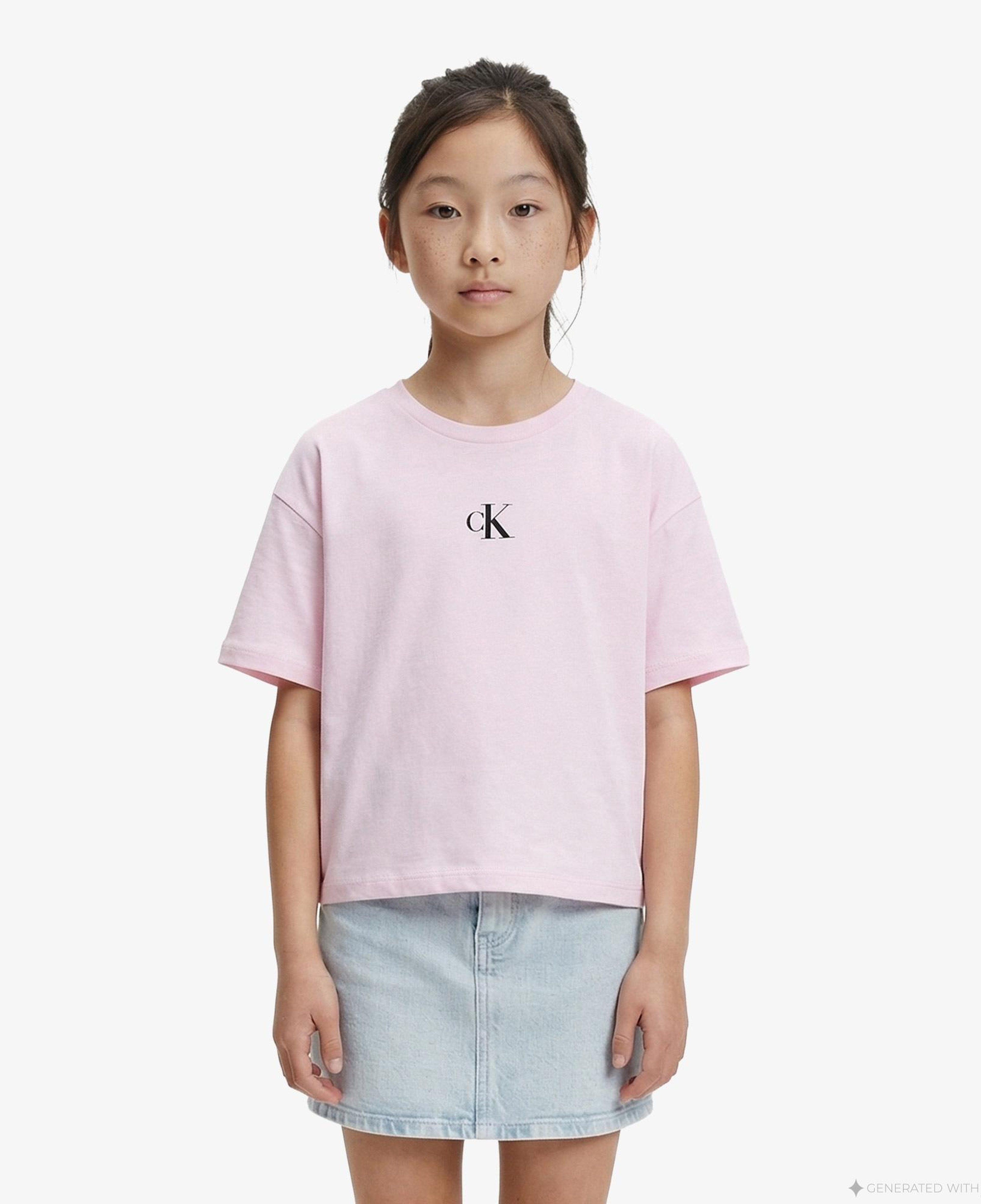Calvin Klein Logo Boxy Çocuk Pembe T-Shirt