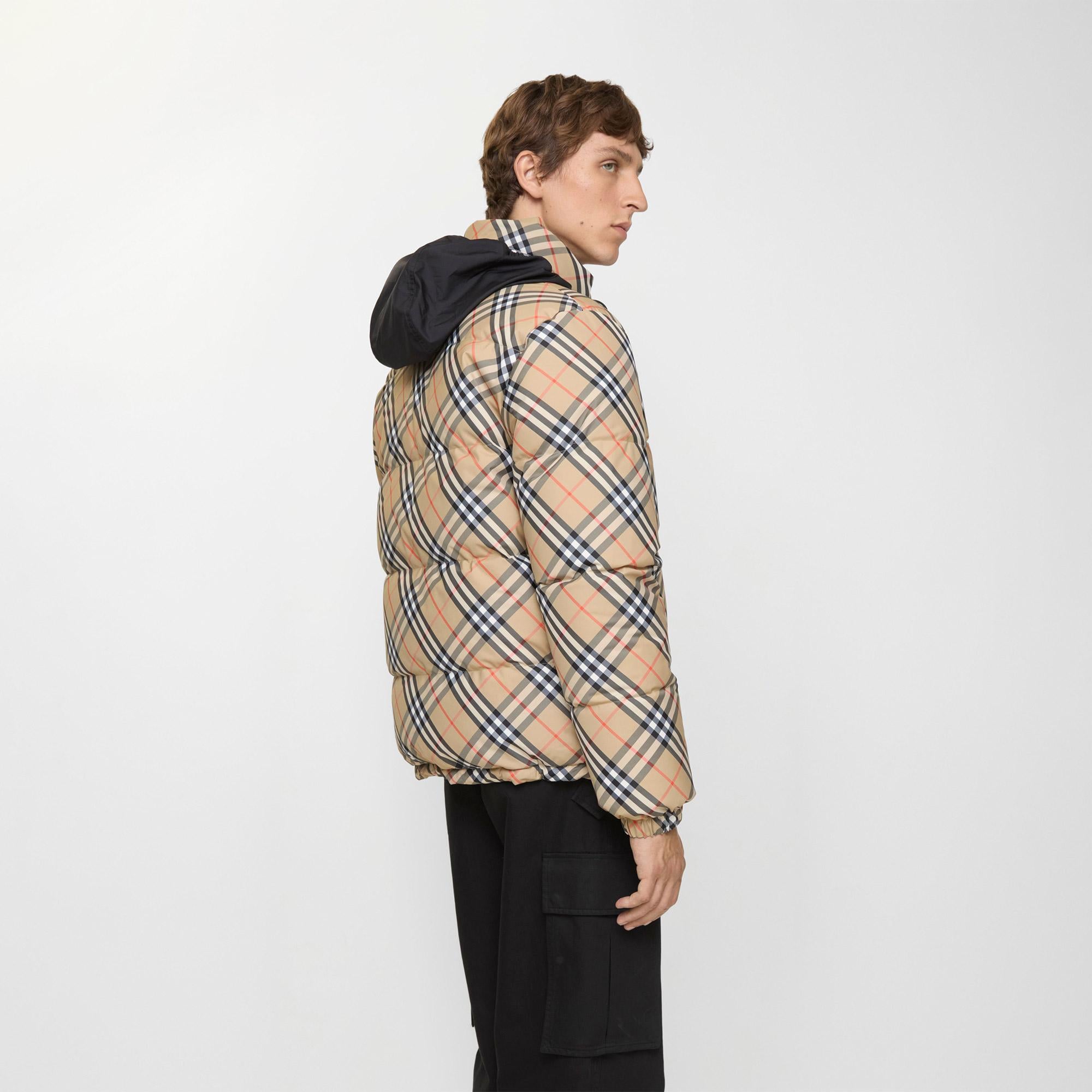 Burberry Reversible Check Puffer Erkek Bej Mont