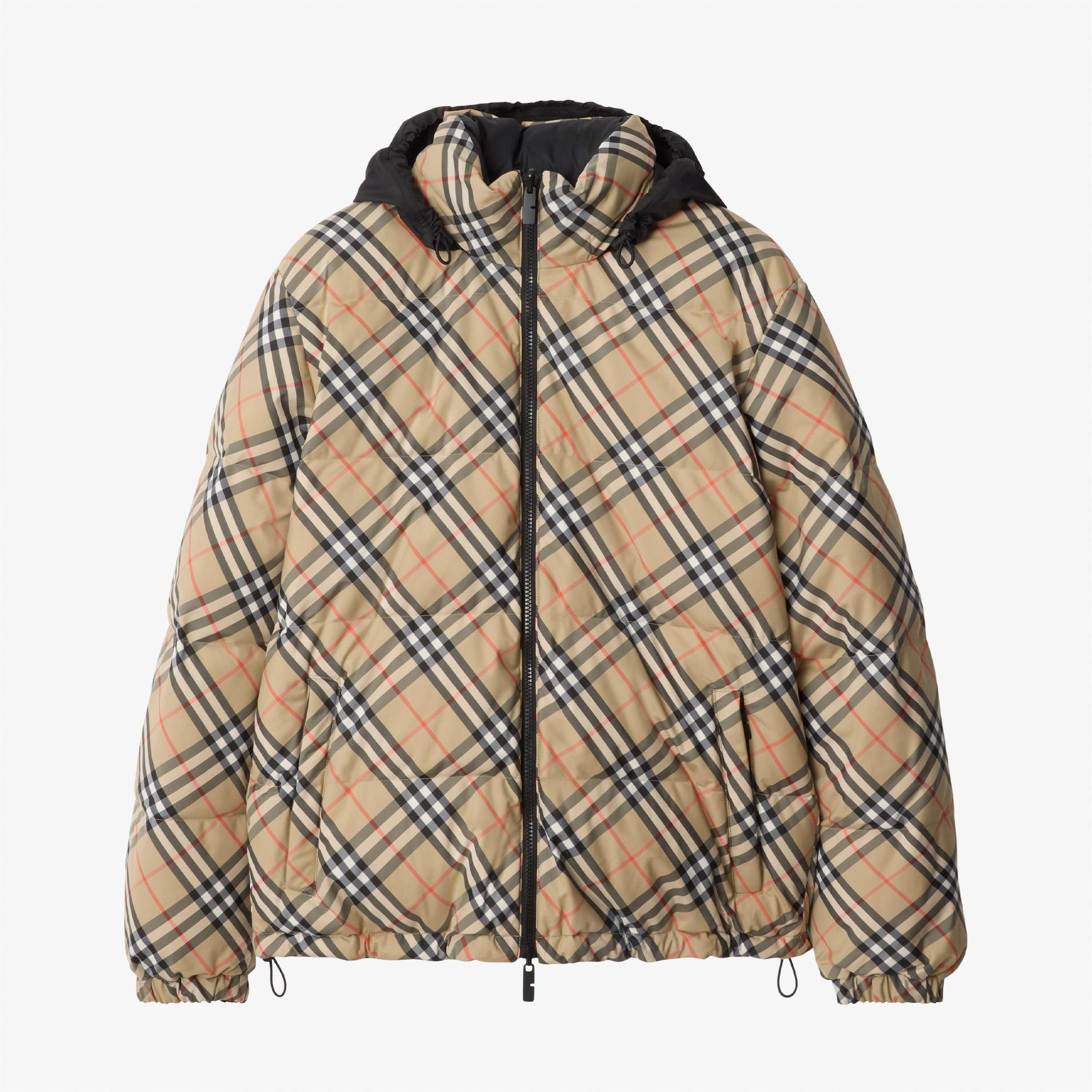 Burberry Reversible Check Puffer Erkek Bej Mont