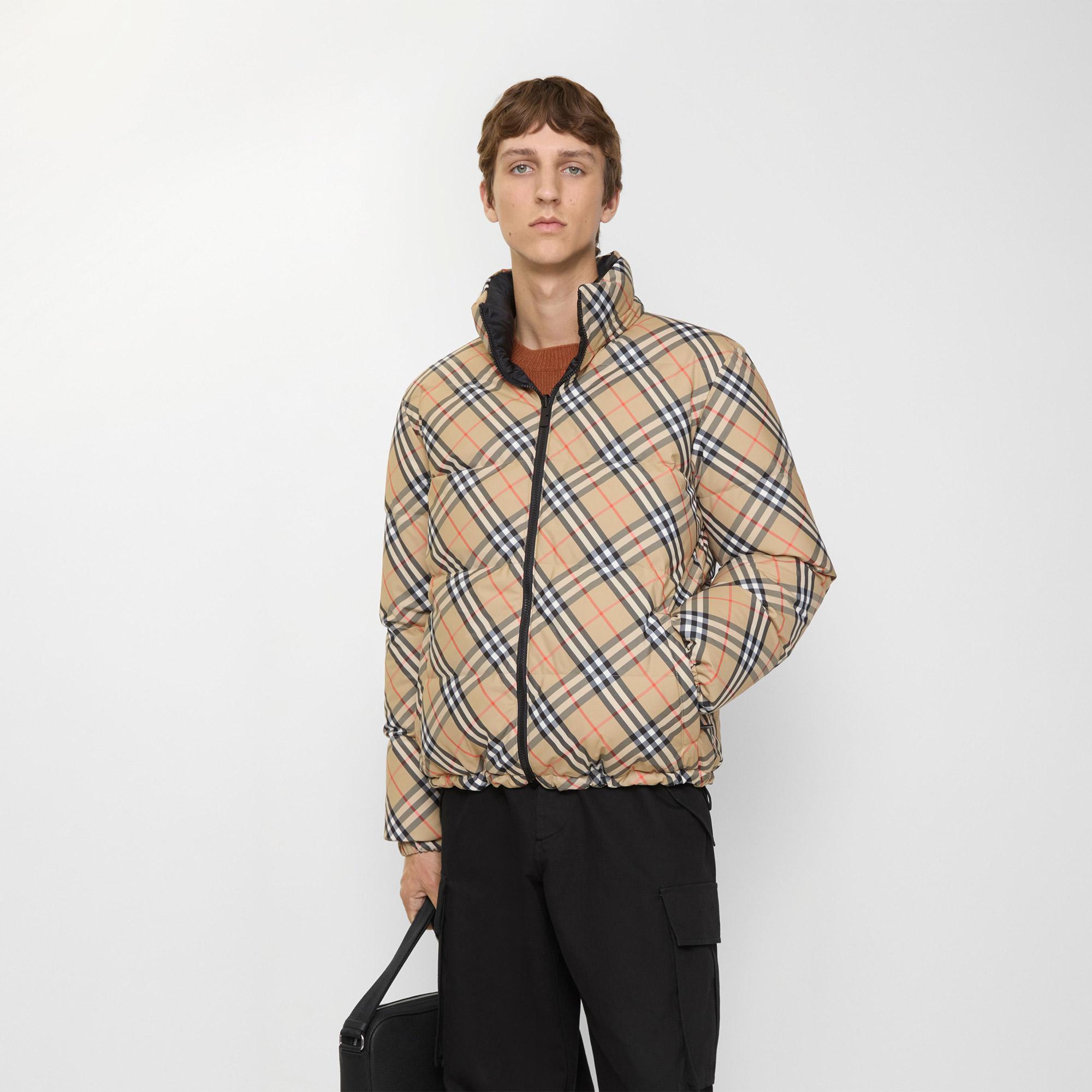 Burberry Reversible Check Puffer Erkek Bej Mont
