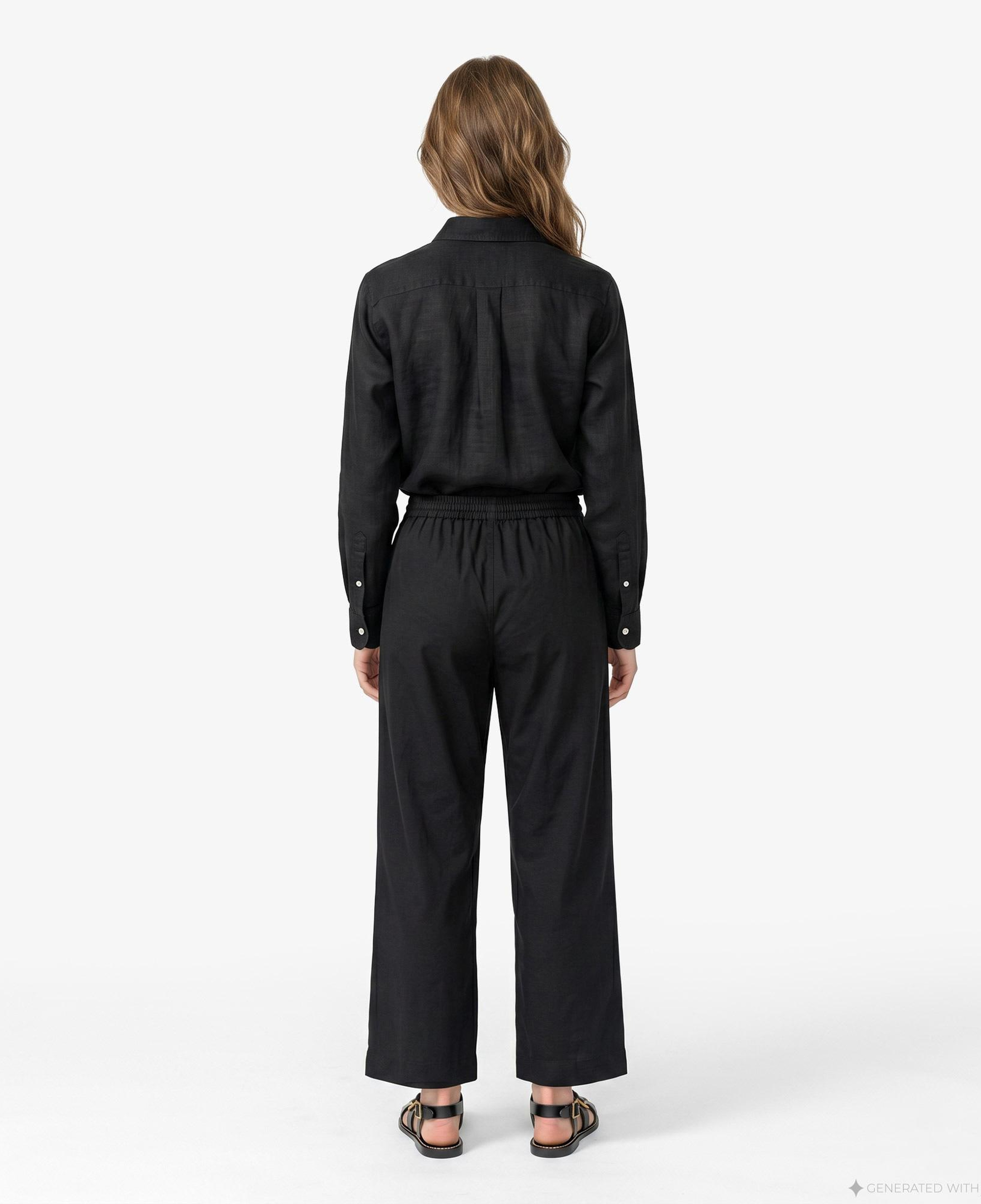 Polo Ralph Lauren Smocked Pull On Kadın Siyah Keten Pantolon