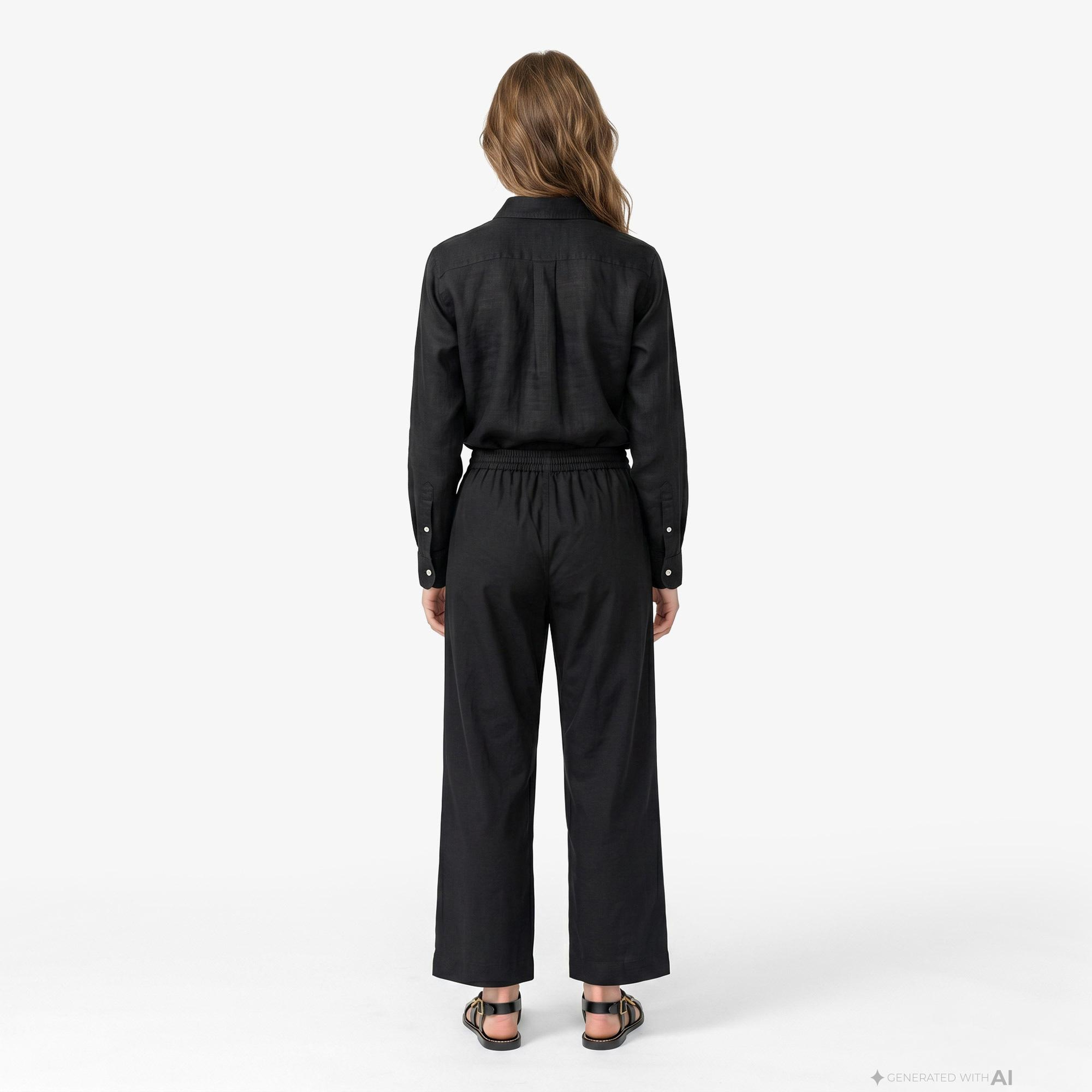 Polo Ralph Lauren Smocked Pull On Kadın Siyah Keten Pantolon
