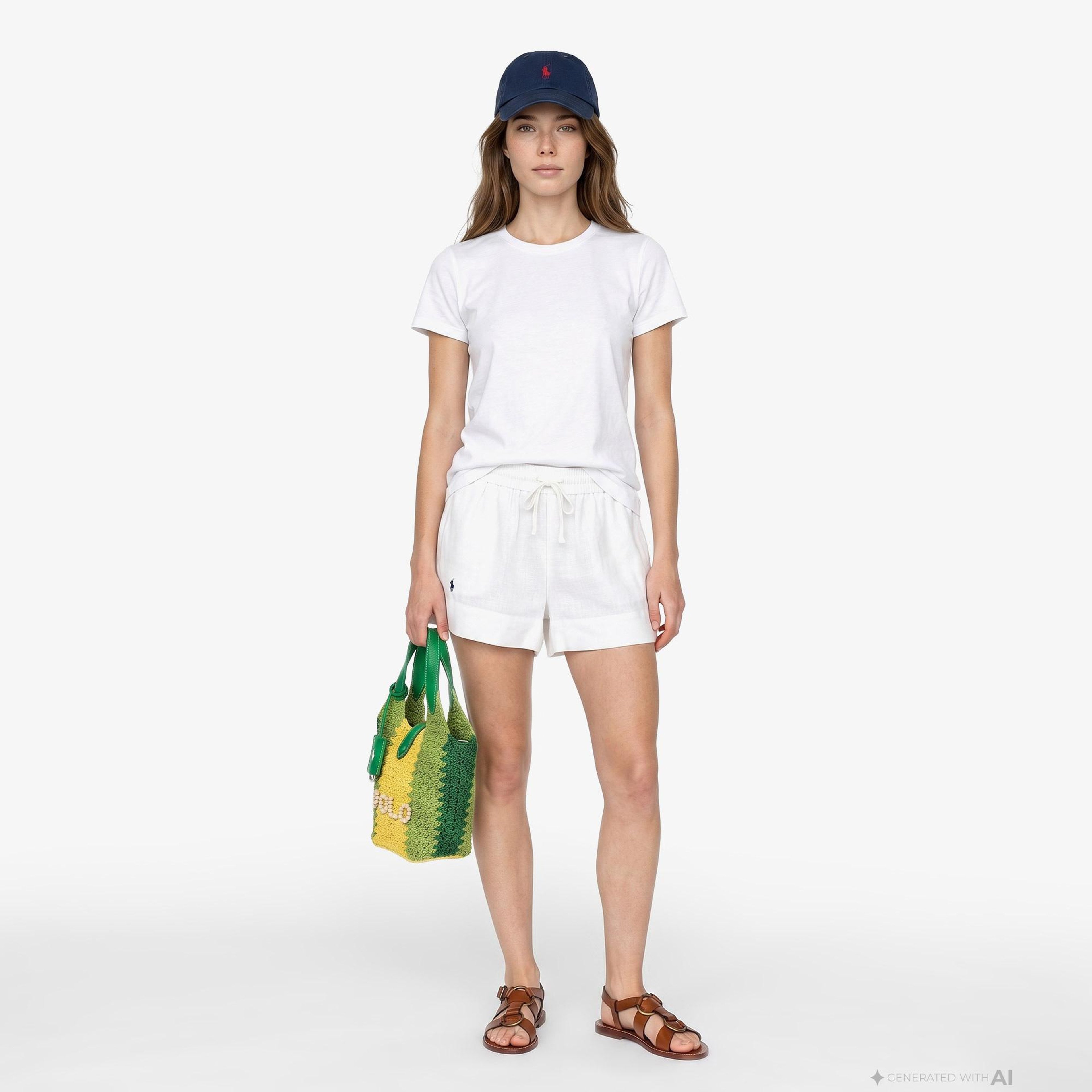 Polo Ralph Lauren Boyfriend Kadın Beyaz Keten Şort
