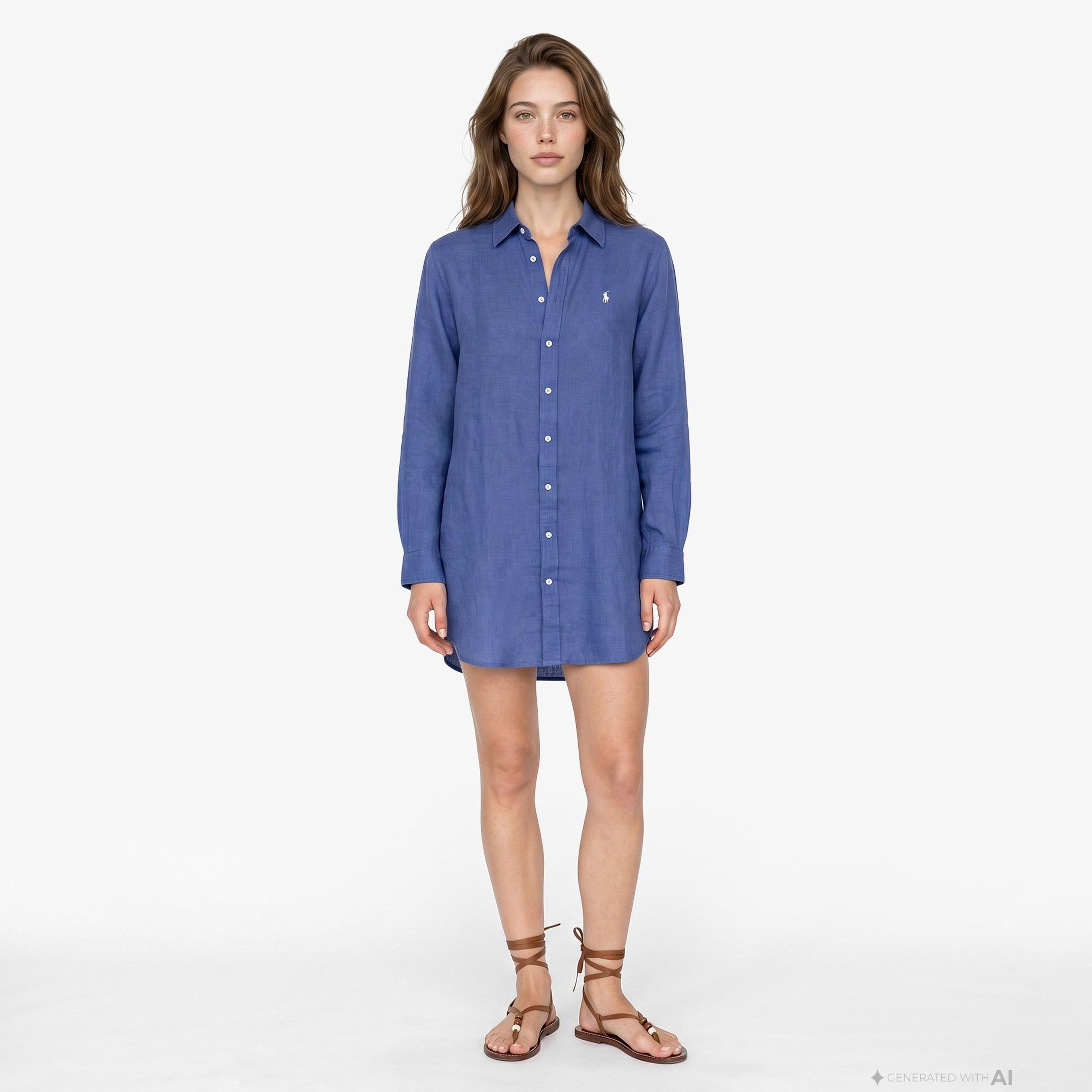 Polo Ralph Lauren Boyfriend Kadın Koyu Mavi Keten Gömlek