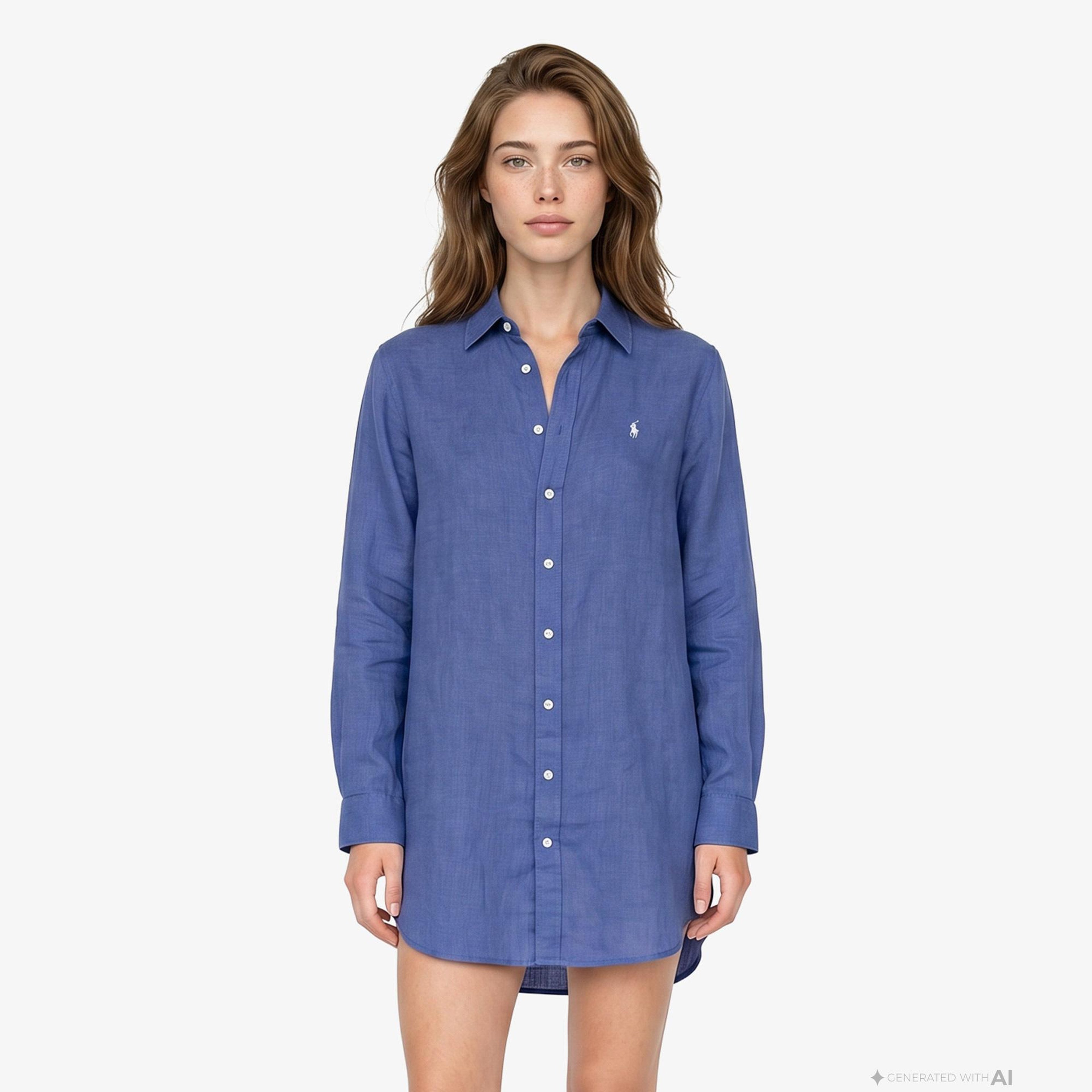 Polo Ralph Lauren Boyfriend Kadın Koyu Mavi Keten Gömlek