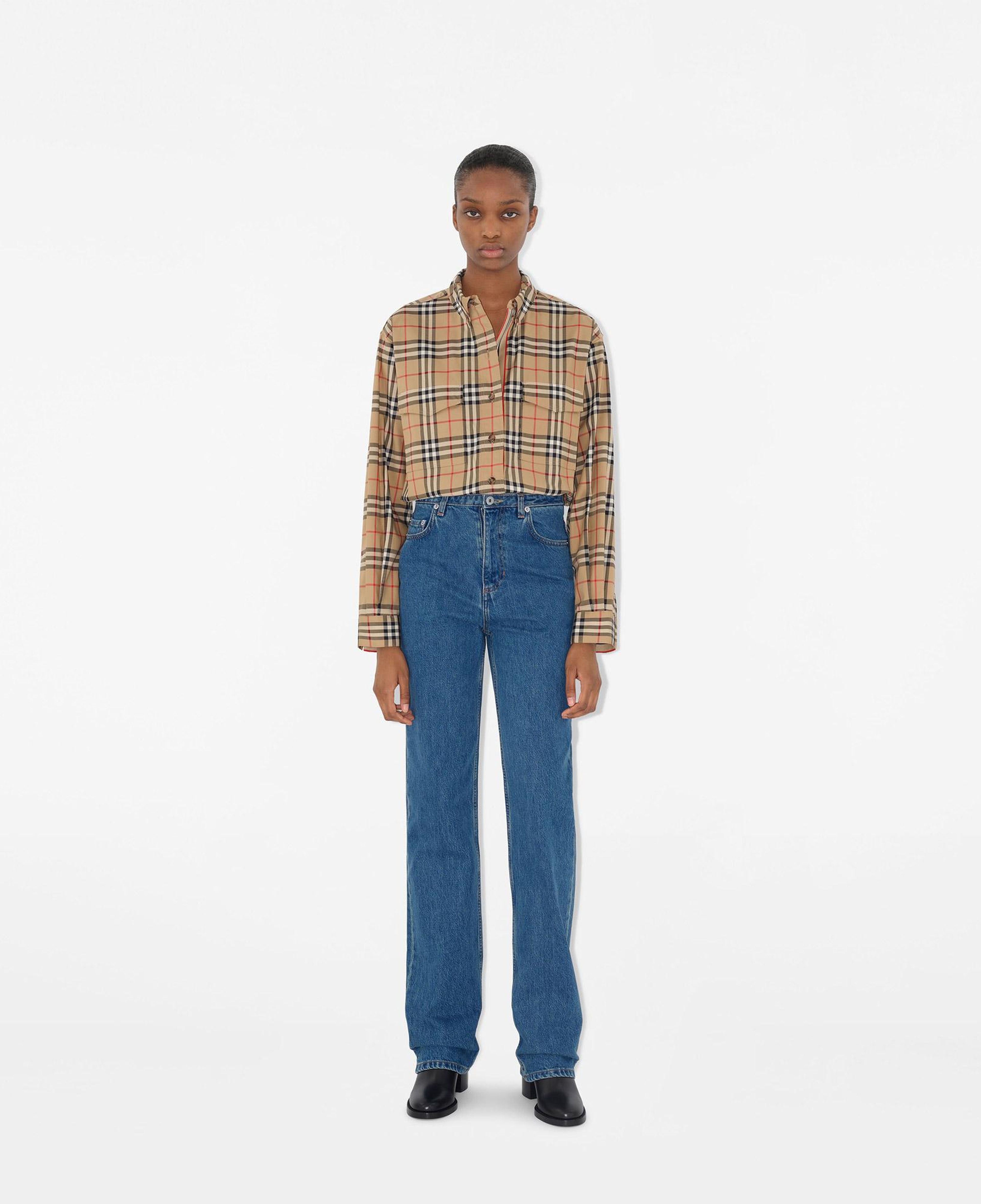 Burberry Relaxed Fit Check Cotton Kadın Bej Gömlek