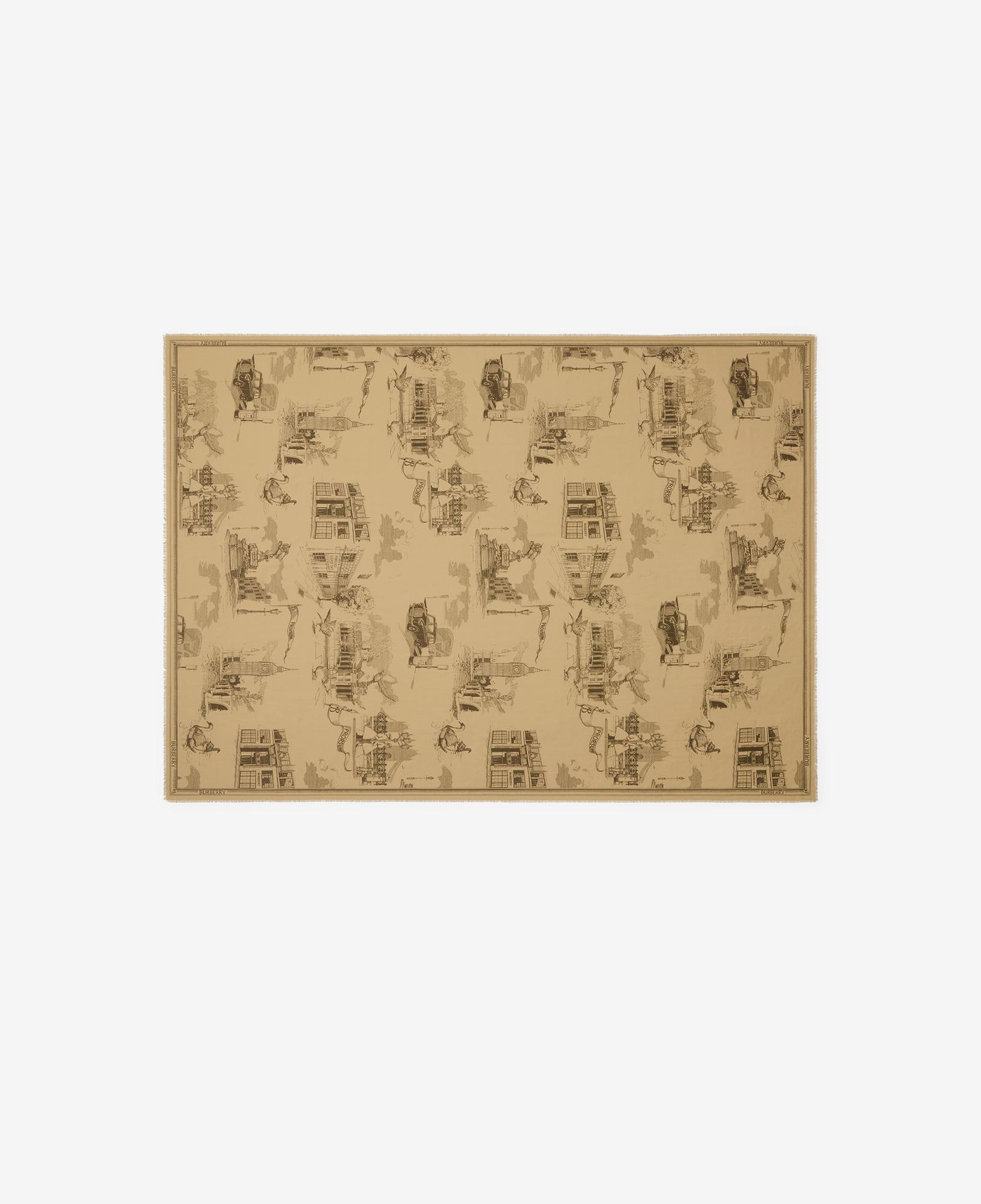 Burberry 195X135 London Landmarks Wool Silk Kadın Bej Atkı