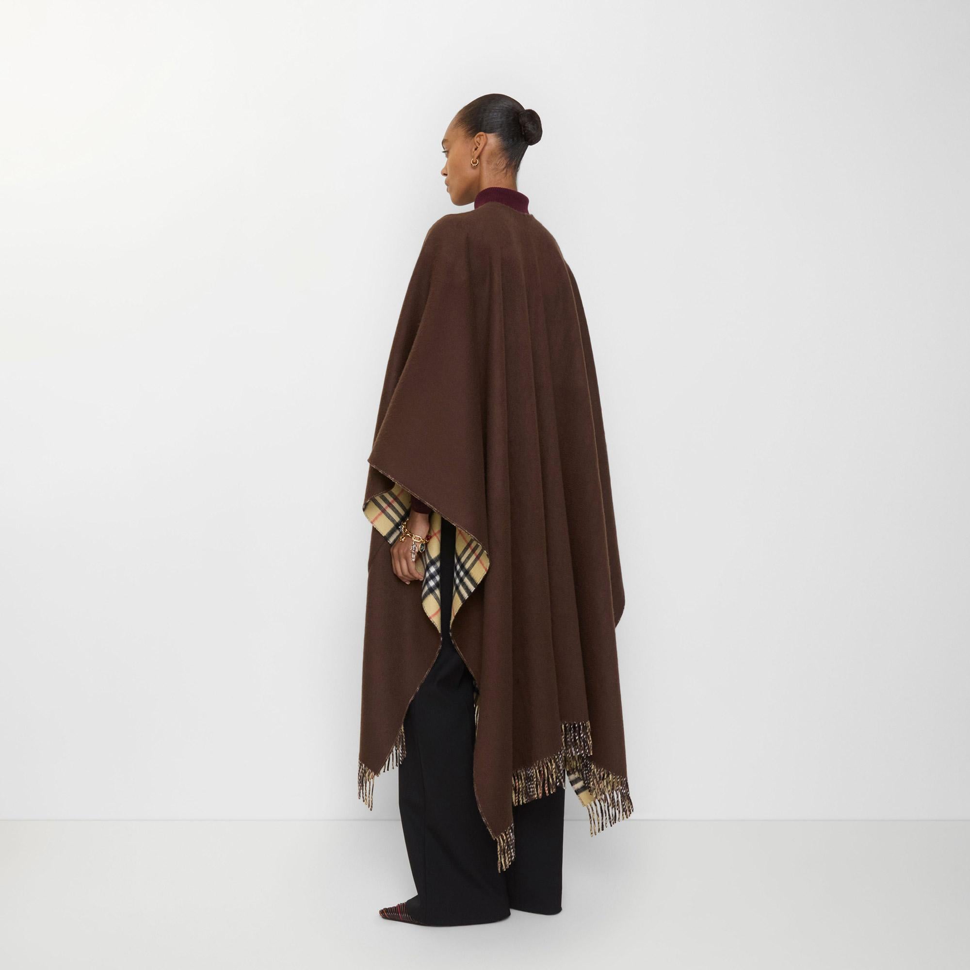 Burberry Reversible Check Wool Cashmere Cape Kadın Kahverengi Palto