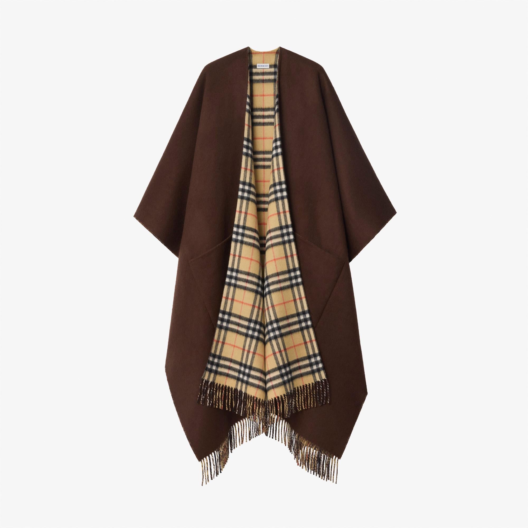 Burberry Reversible Check Wool Cashmere Cape Kadın Kahverengi Palto
