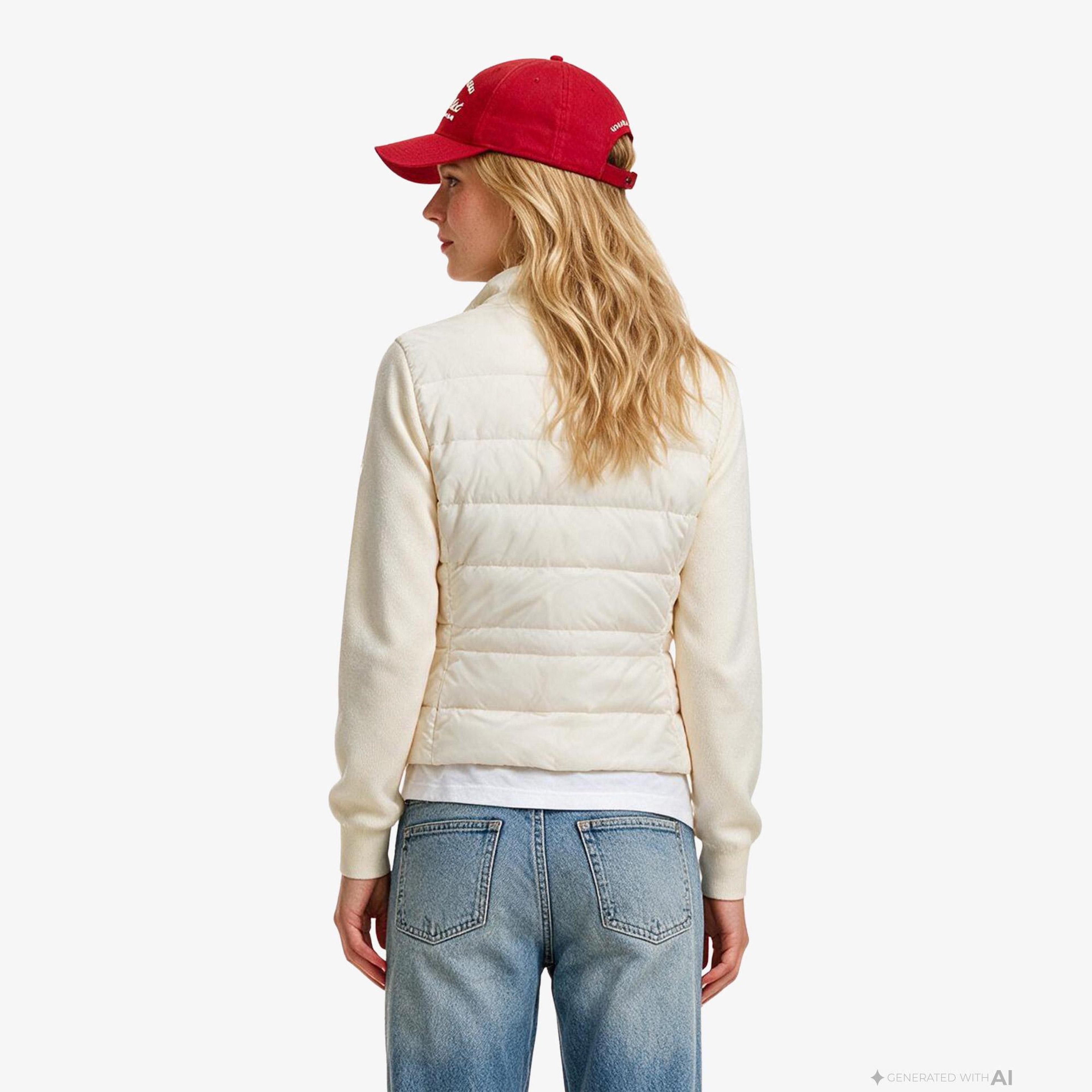 Tommy Hilfiger Down Knit Mix Kadın Beyaz Mont