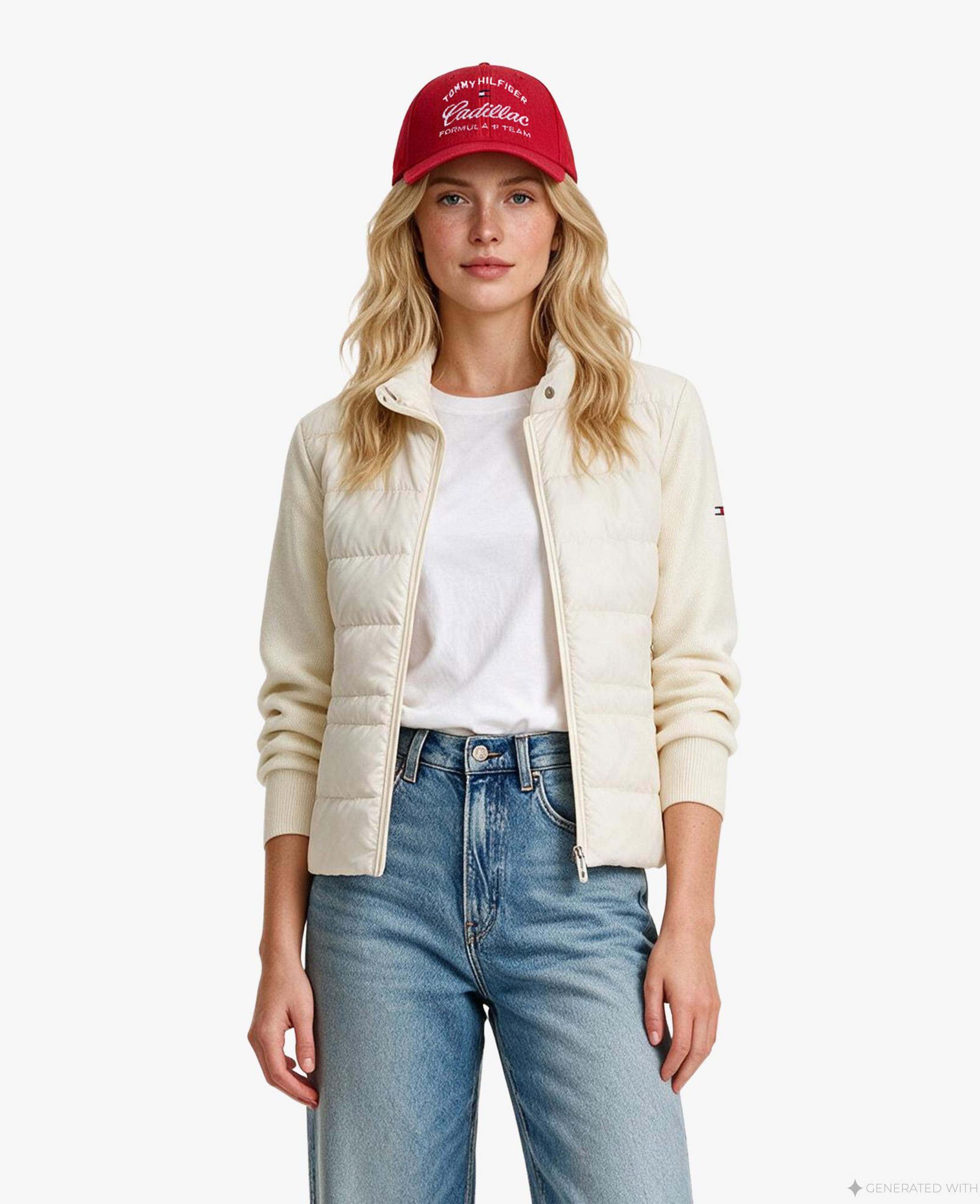 Tommy Hilfiger Down Knit Mix Kadın Beyaz Mont