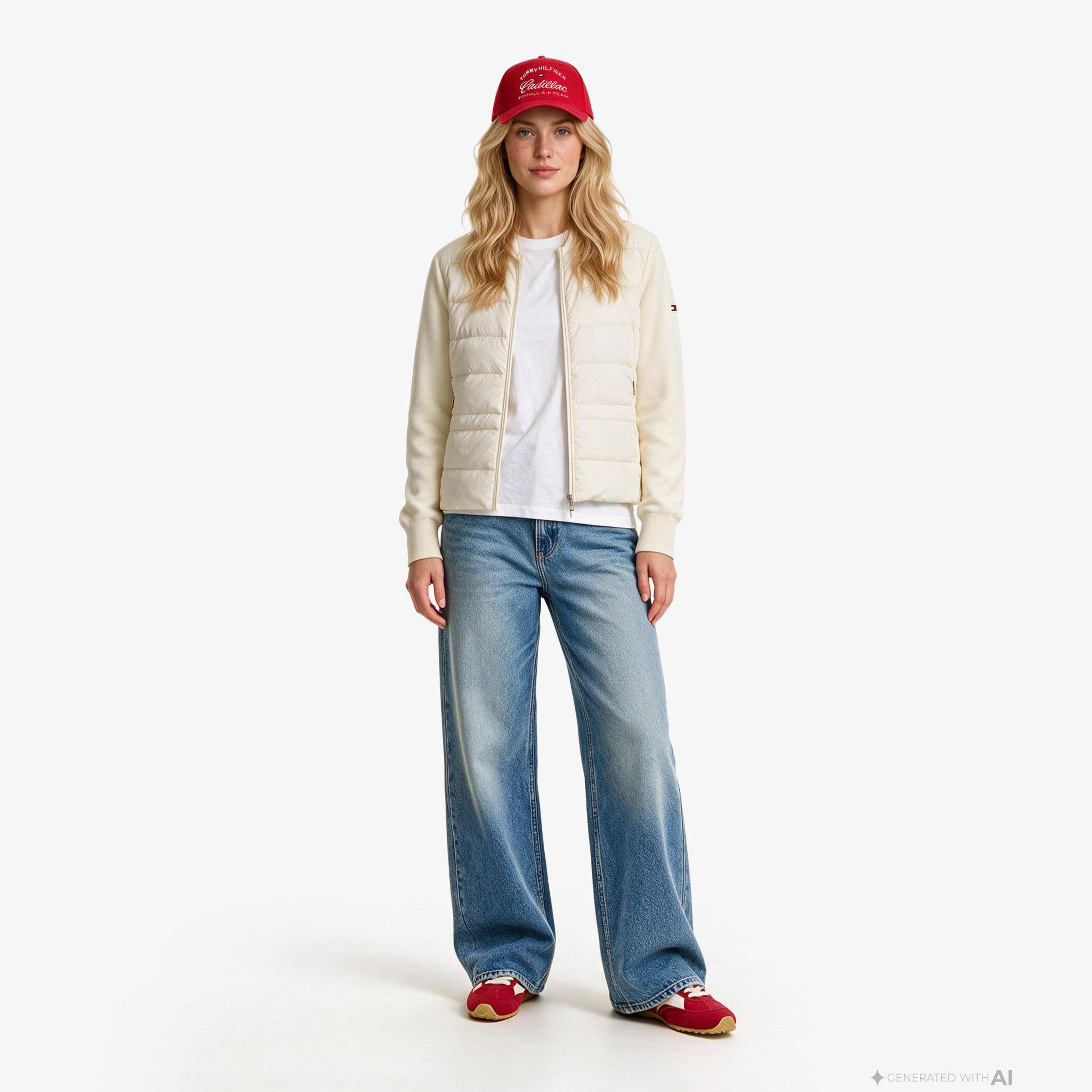 Tommy Hilfiger Down Knit Mix Kadın Beyaz Mont