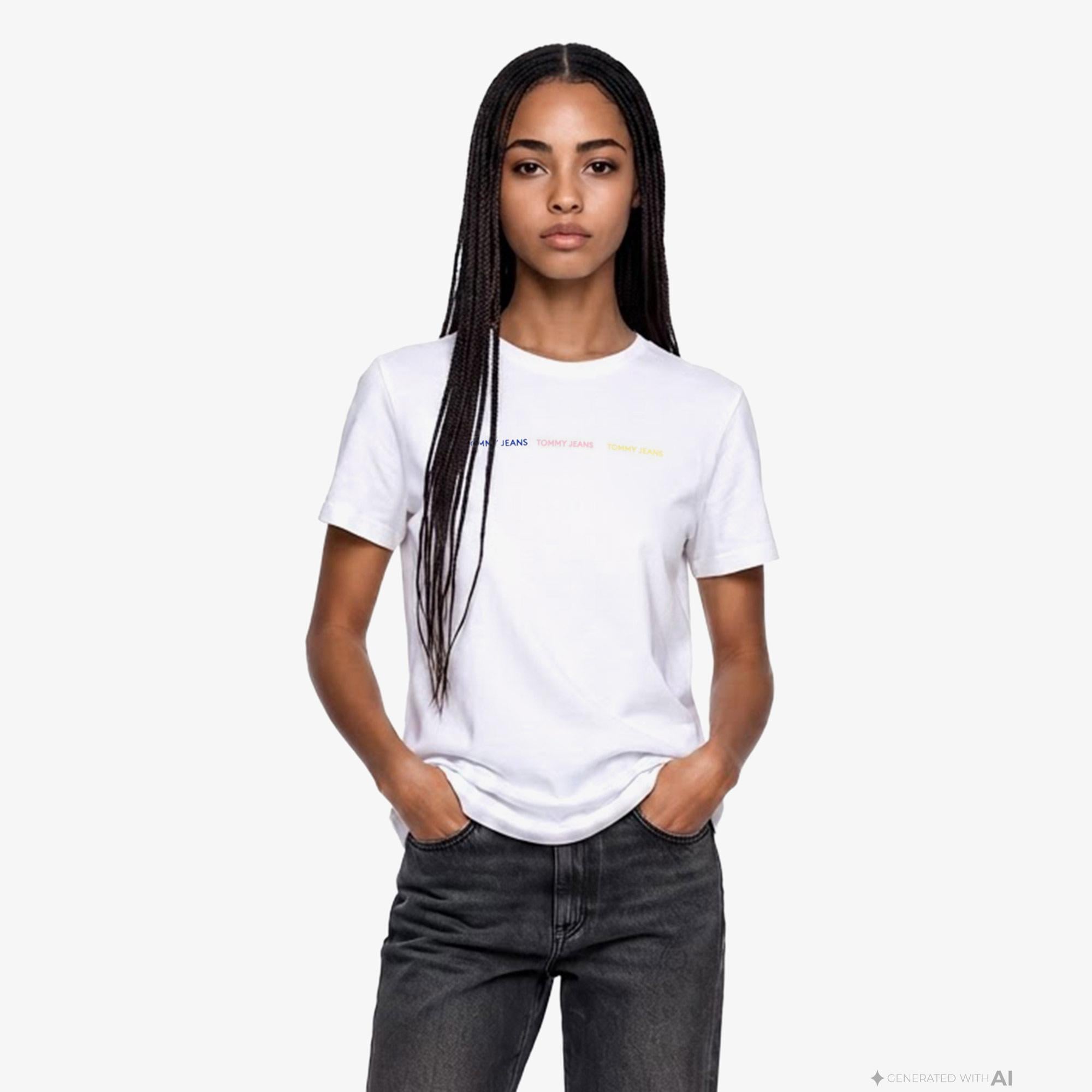 Tommy Hilfiger Repeat Wash Kadın Beyaz T-Shirt