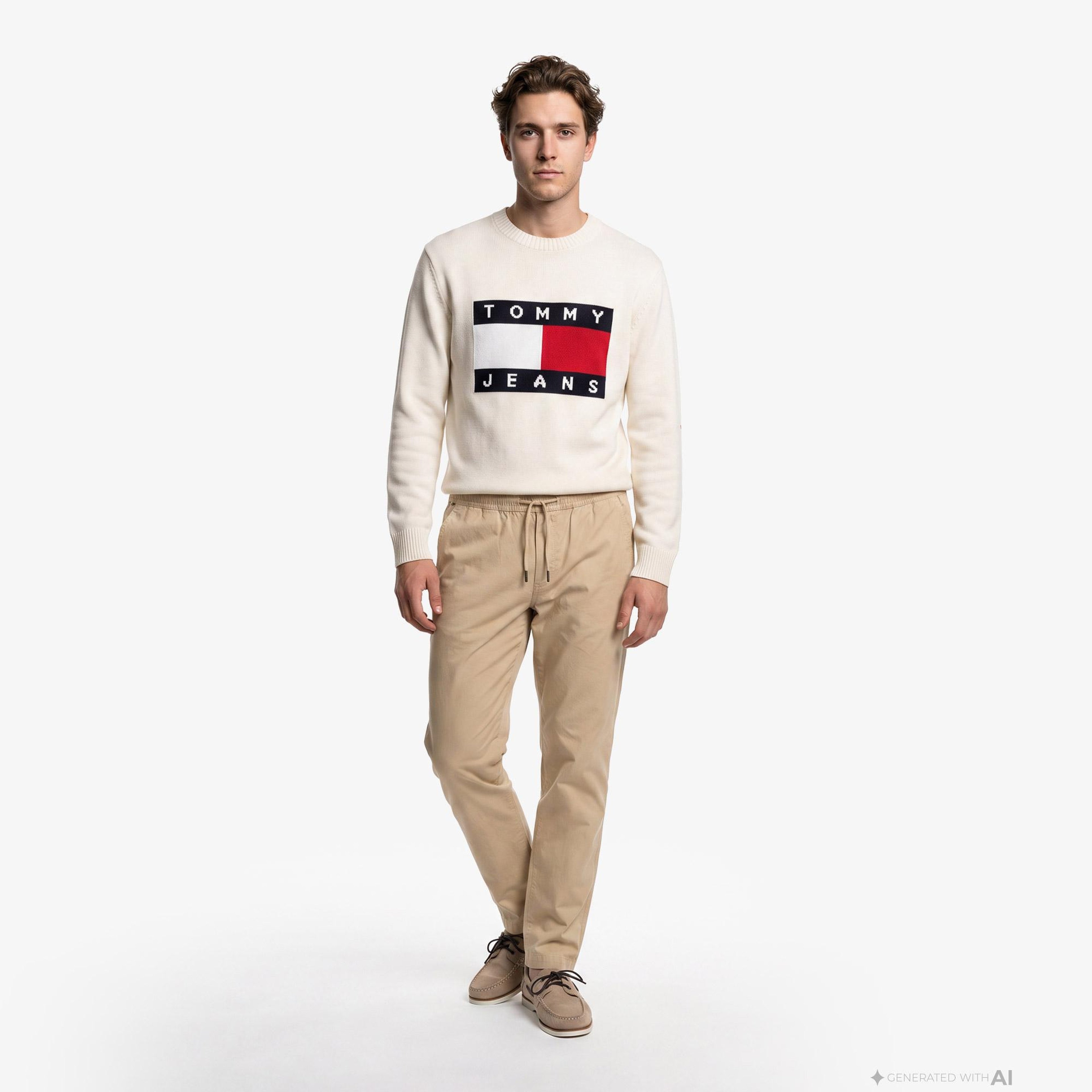 Tommy Hilfiger Flag Erkek Beyaz Triko