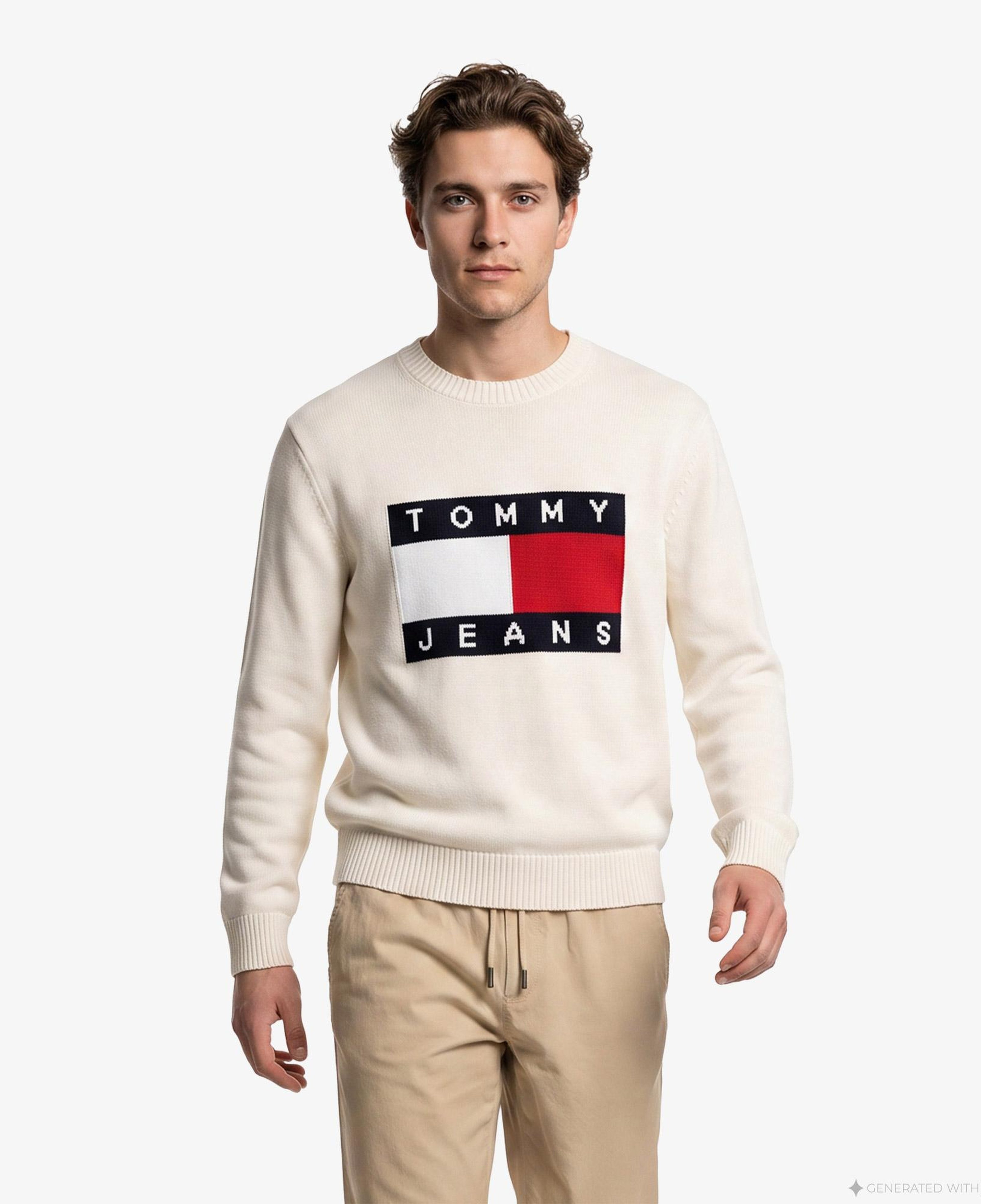 Tommy Hilfiger Flag Erkek Beyaz Triko