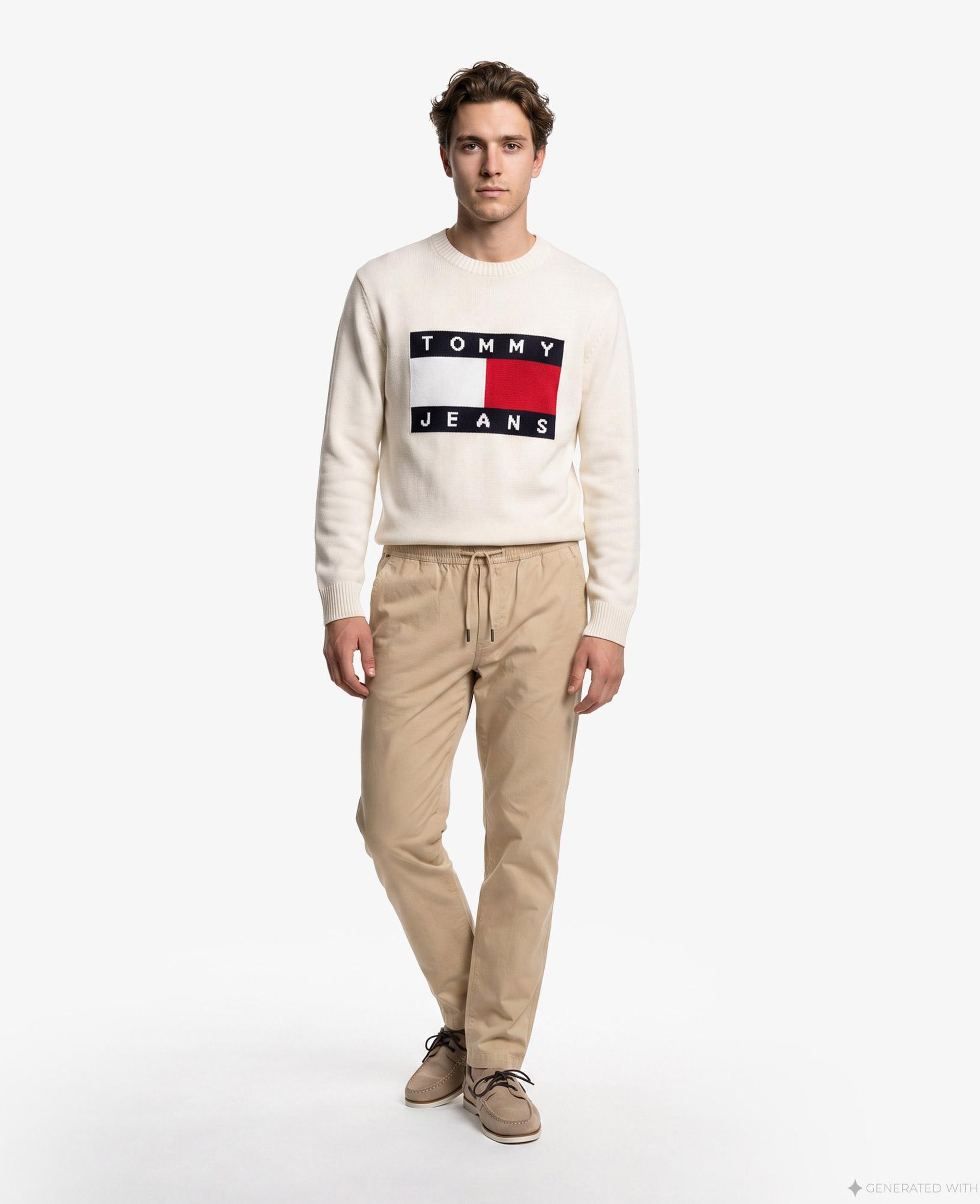 Tommy Hilfiger Flag Erkek Beyaz Triko