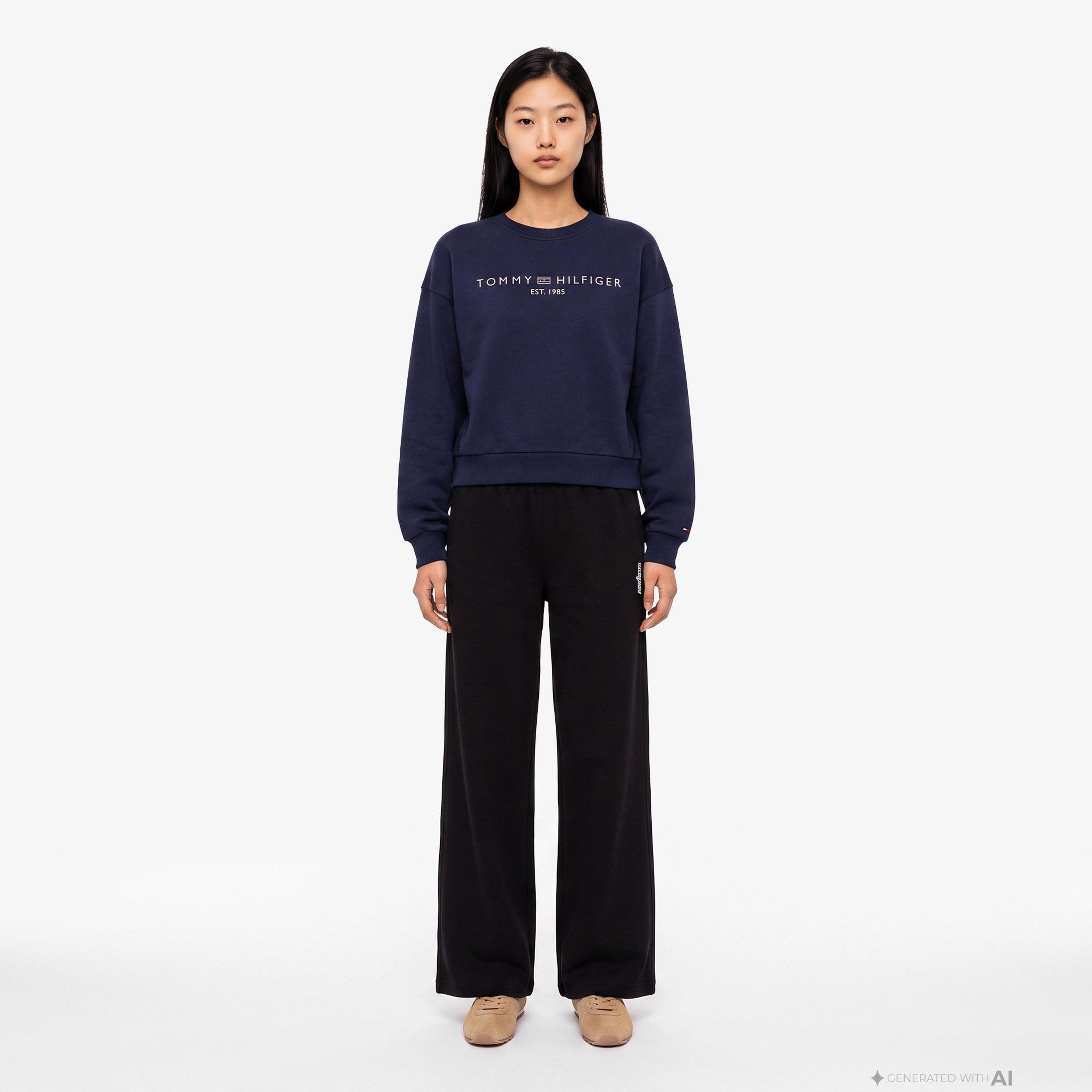 Tommy Hilfiger Wide Leg Kadın Siyah Eşofman Altı