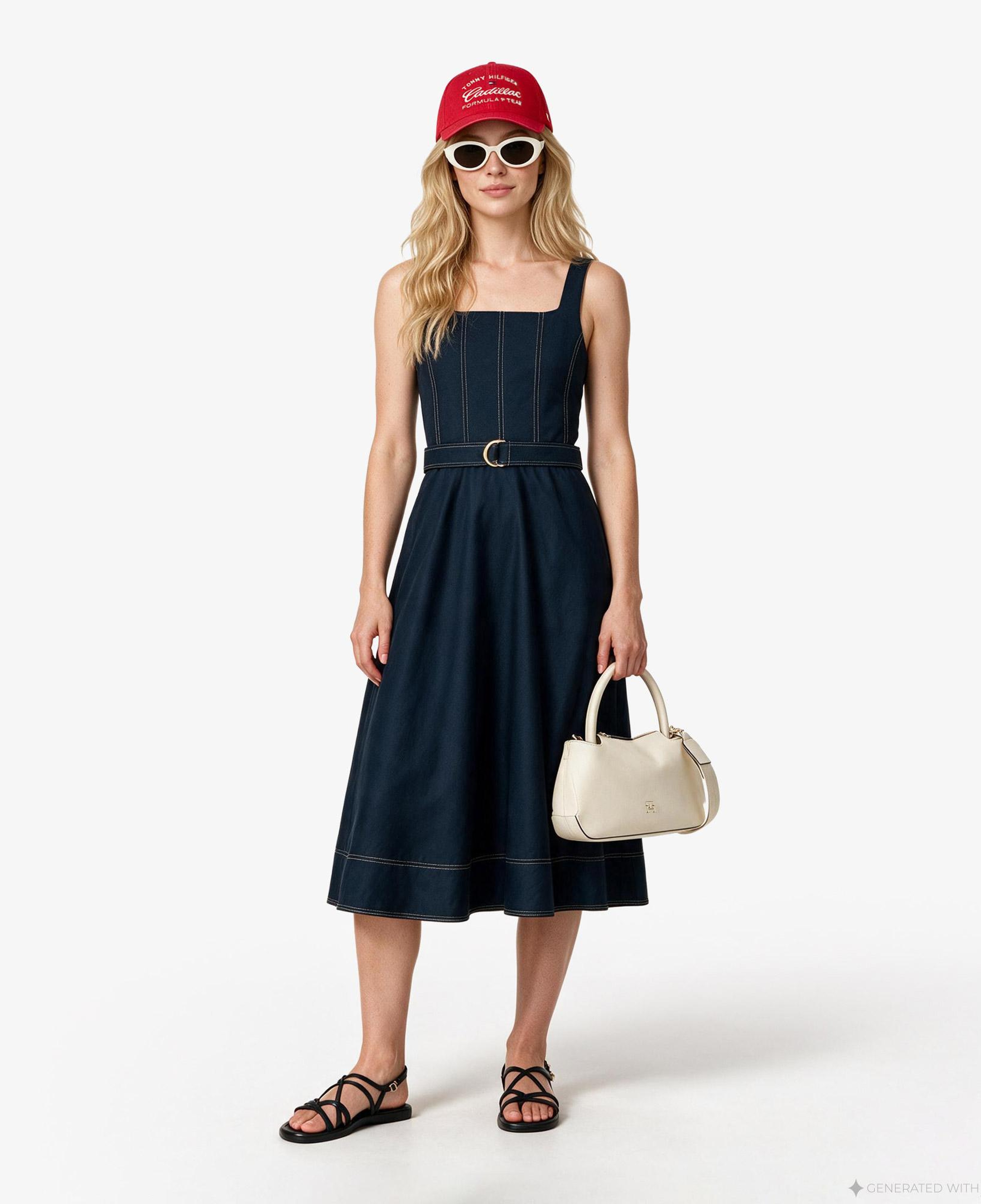 Tommy Hilfiger Contrast Stitch Kadın Lacivert Elbise