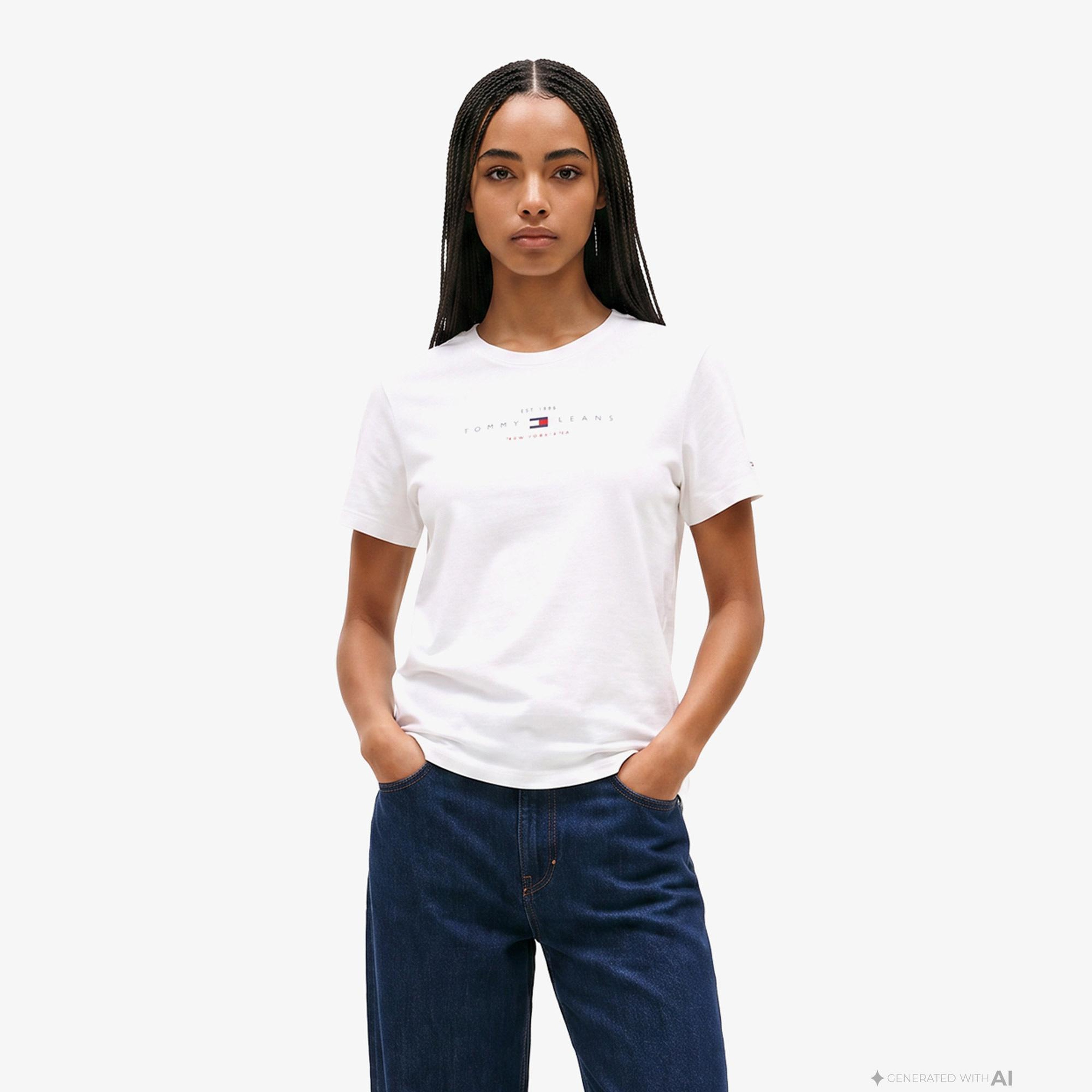 Tommy Hilfiger Linear Kadın Beyaz T-Shirt