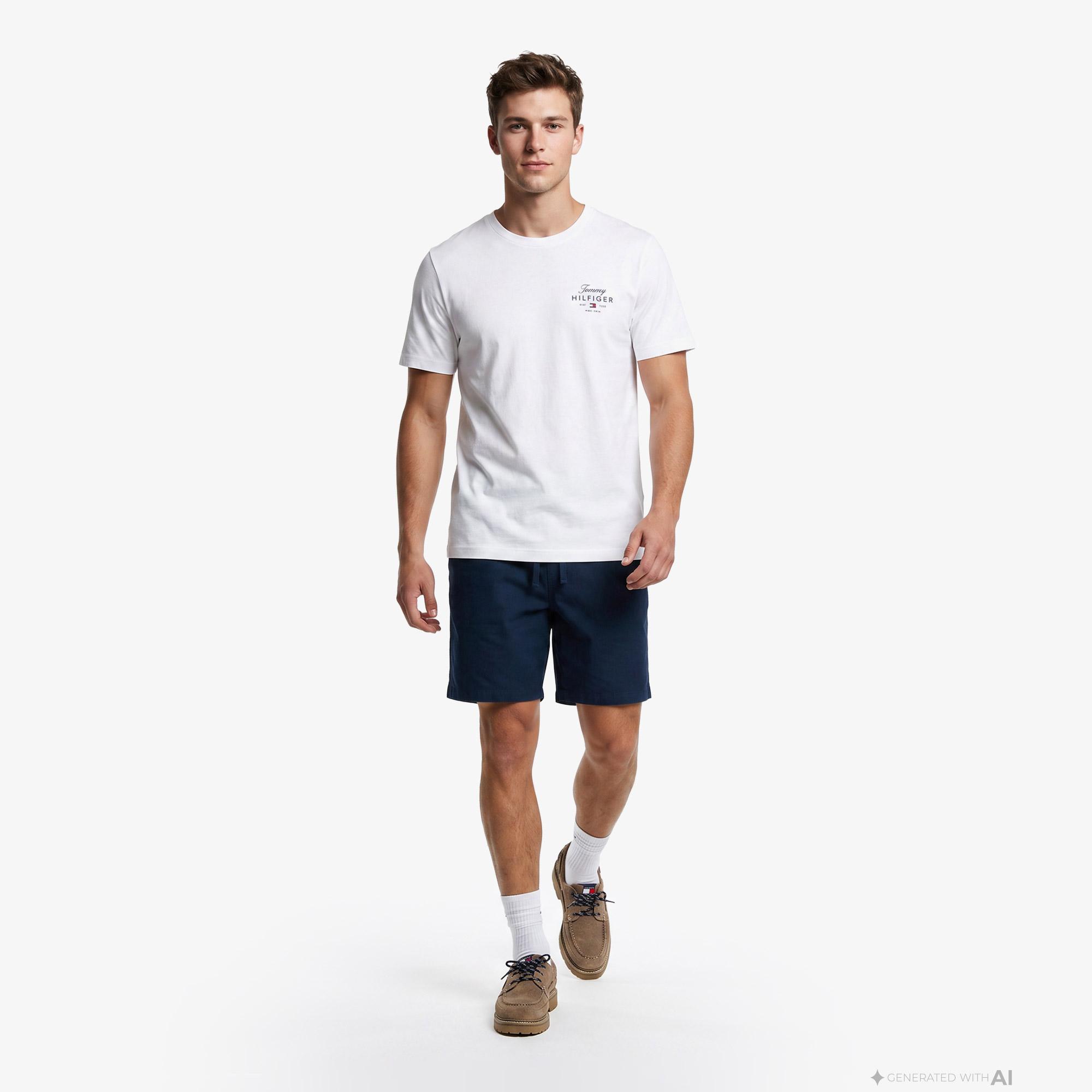 Tommy Hilfiger Script Stack Regular Erkek Beyaz T-Shirt