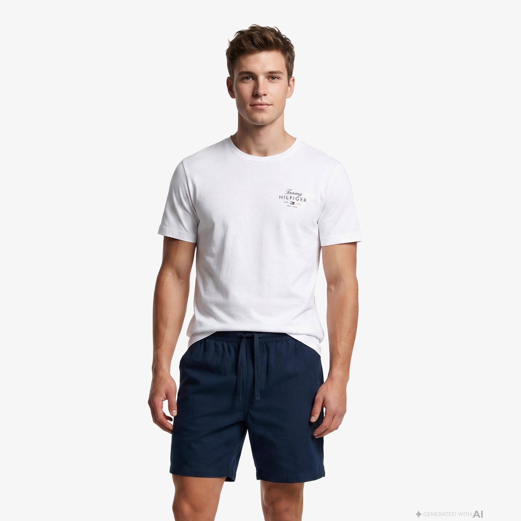 Tommy Hilfiger Script Stack Regular Erkek Beyaz T-Shirt