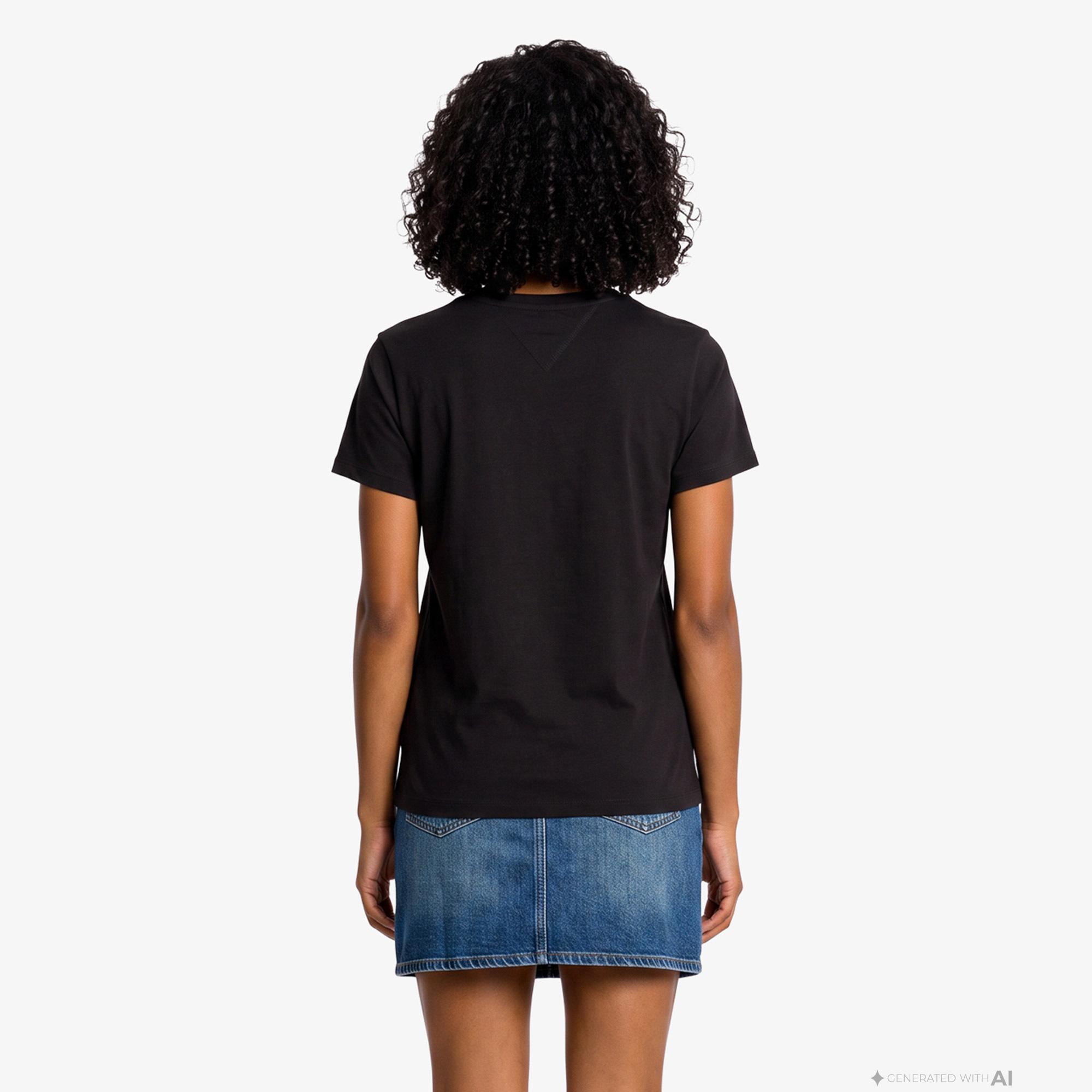 Tommy Hilfiger Linear Kadın Siyah T-Shirt