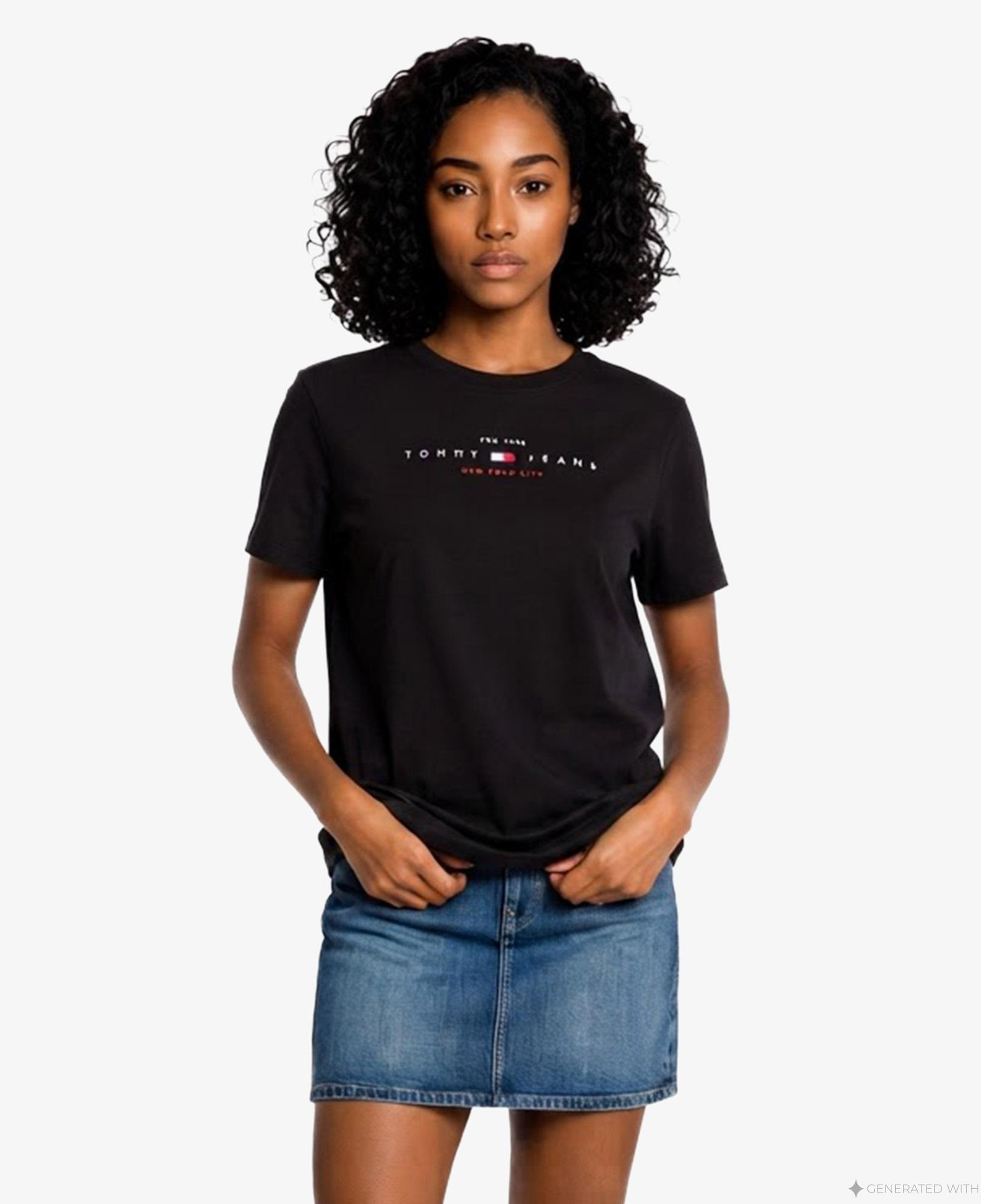 Tommy Hilfiger Linear Kadın Siyah T-Shirt