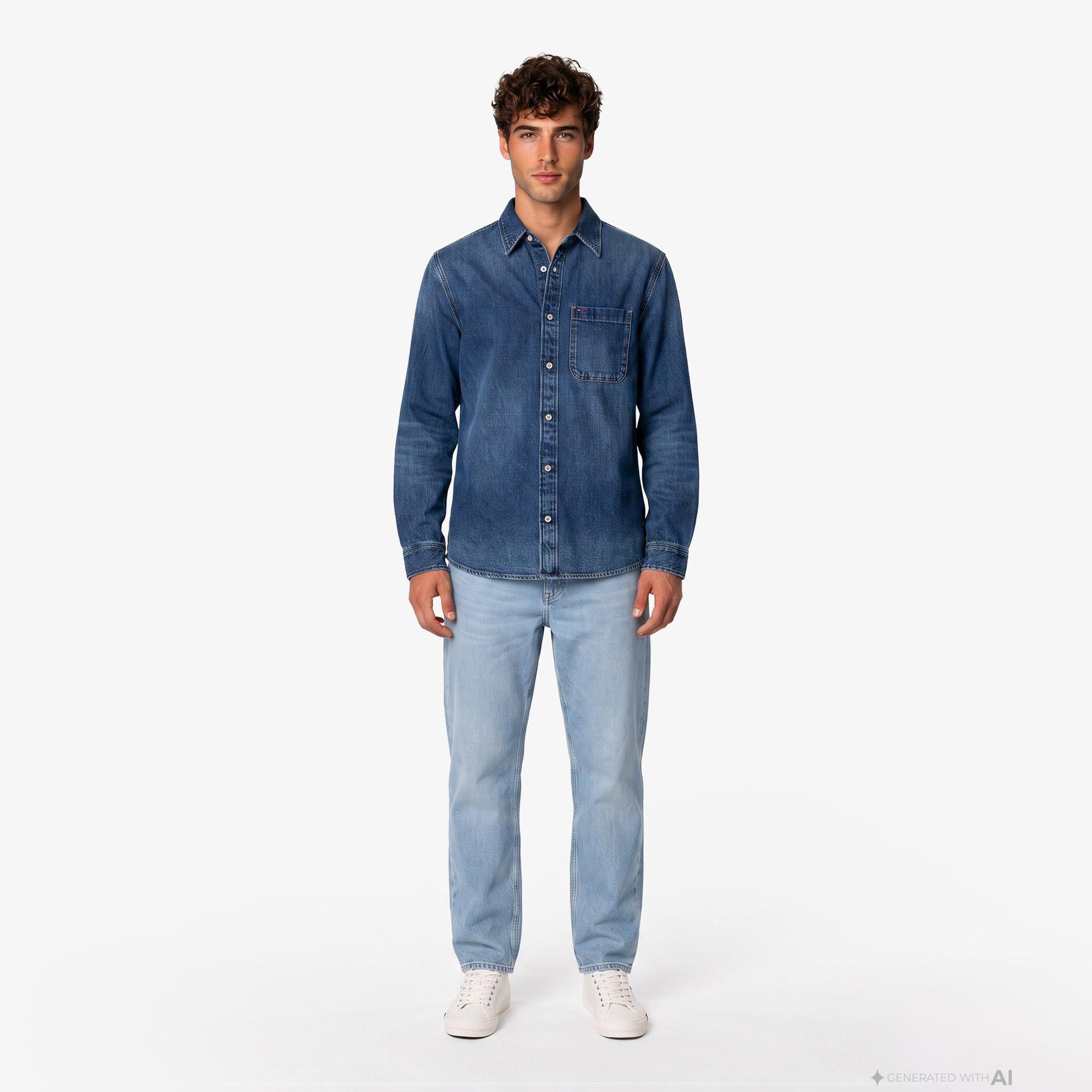 Tommy Hilfiger Regular Denim Cj8039 Erkek Mavi Gömlek