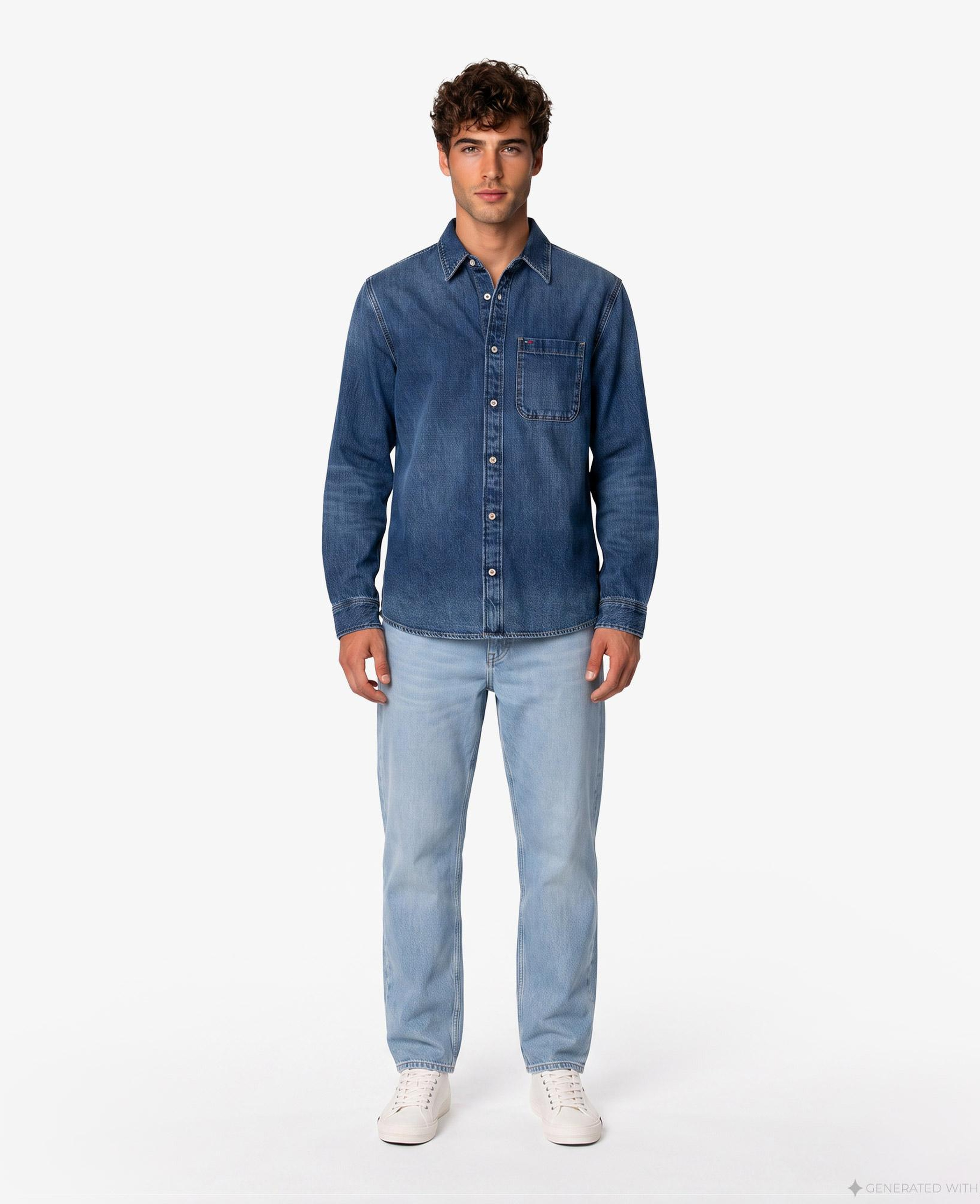 Tommy Hilfiger Regular Denim Cj8039 Erkek Mavi Gömlek