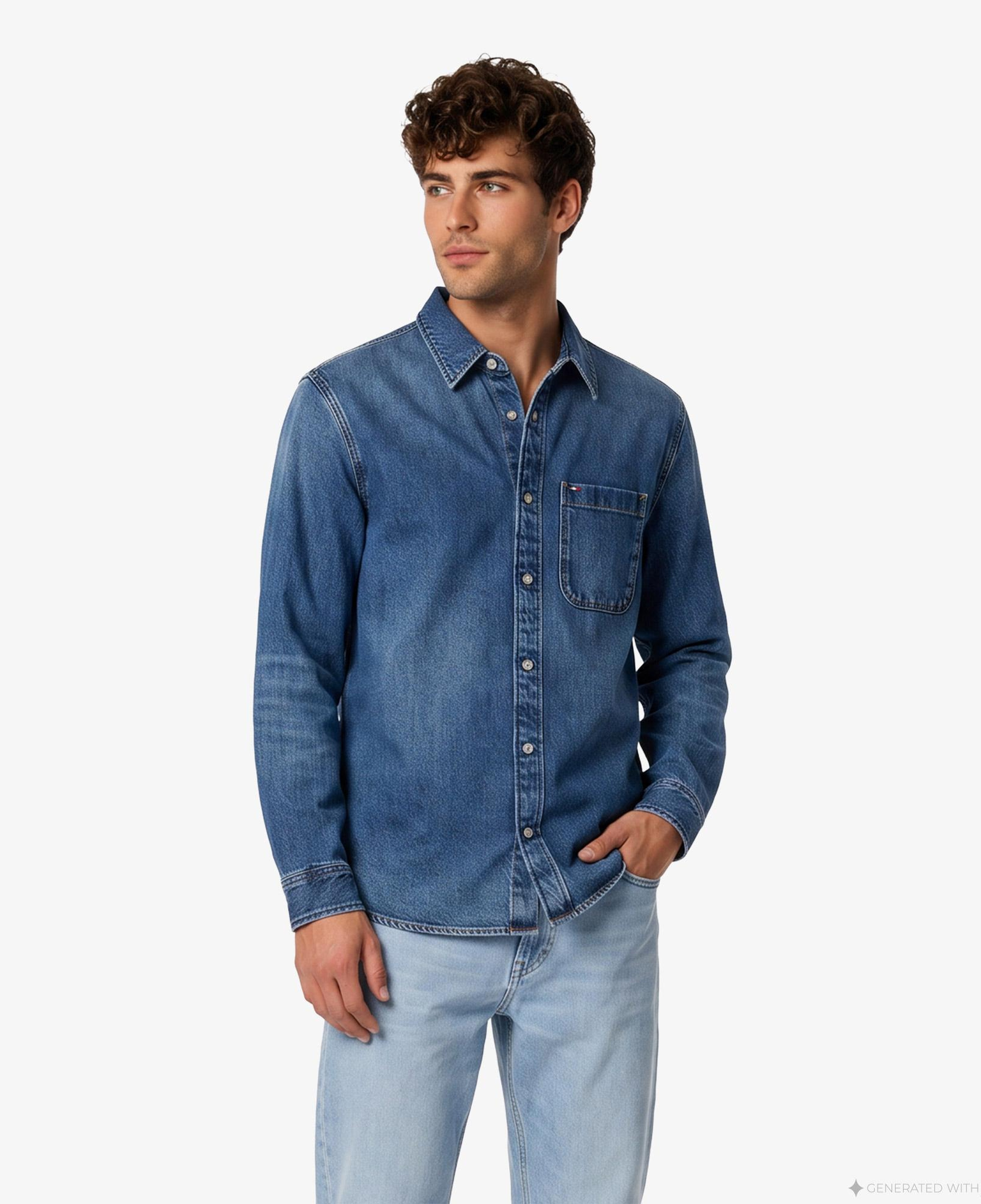 Tommy Hilfiger Regular Denim Cj8039 Erkek Mavi Gömlek