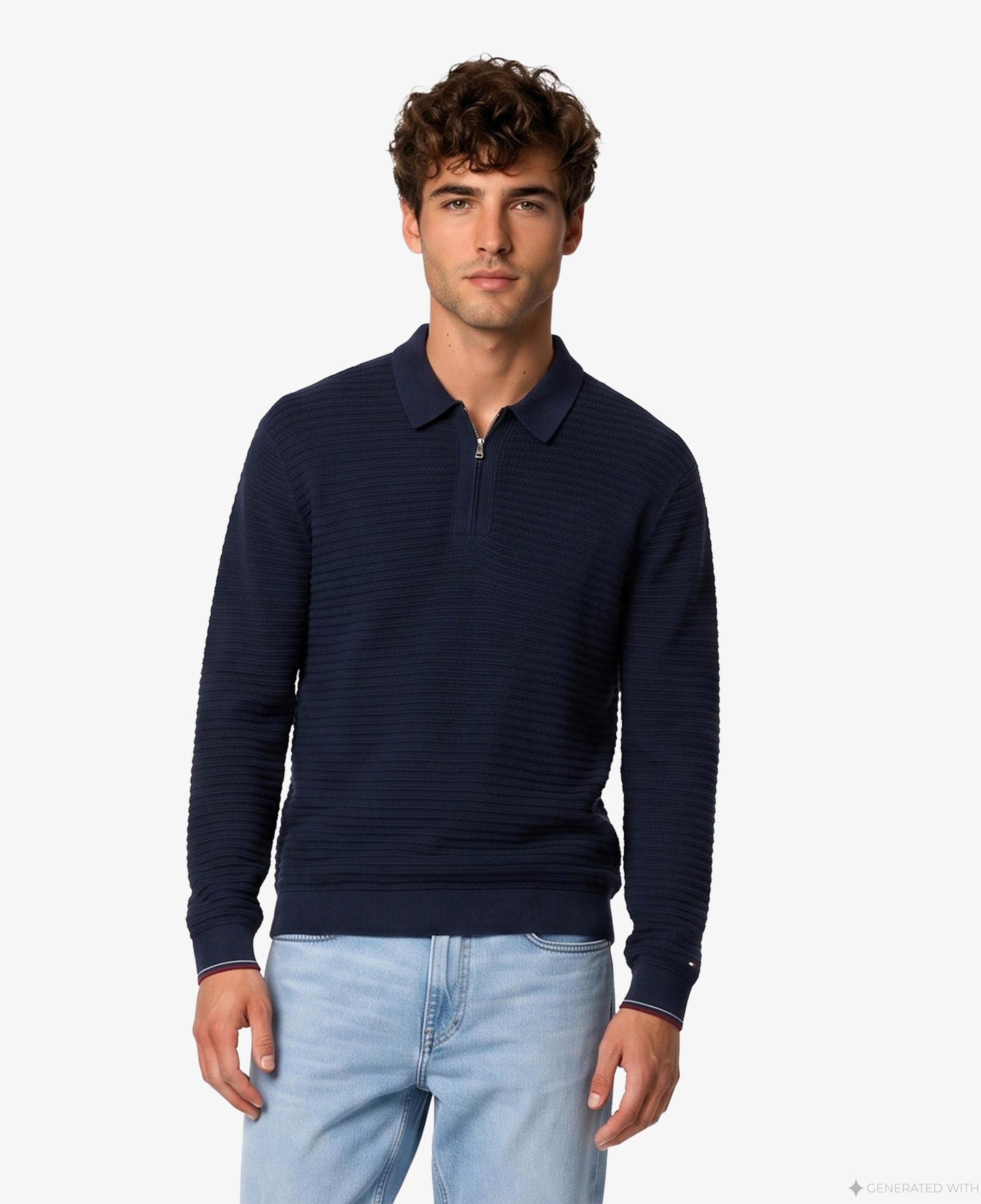 Tommy Hilfiger Knitted Zip Erkek Lacivert Triko