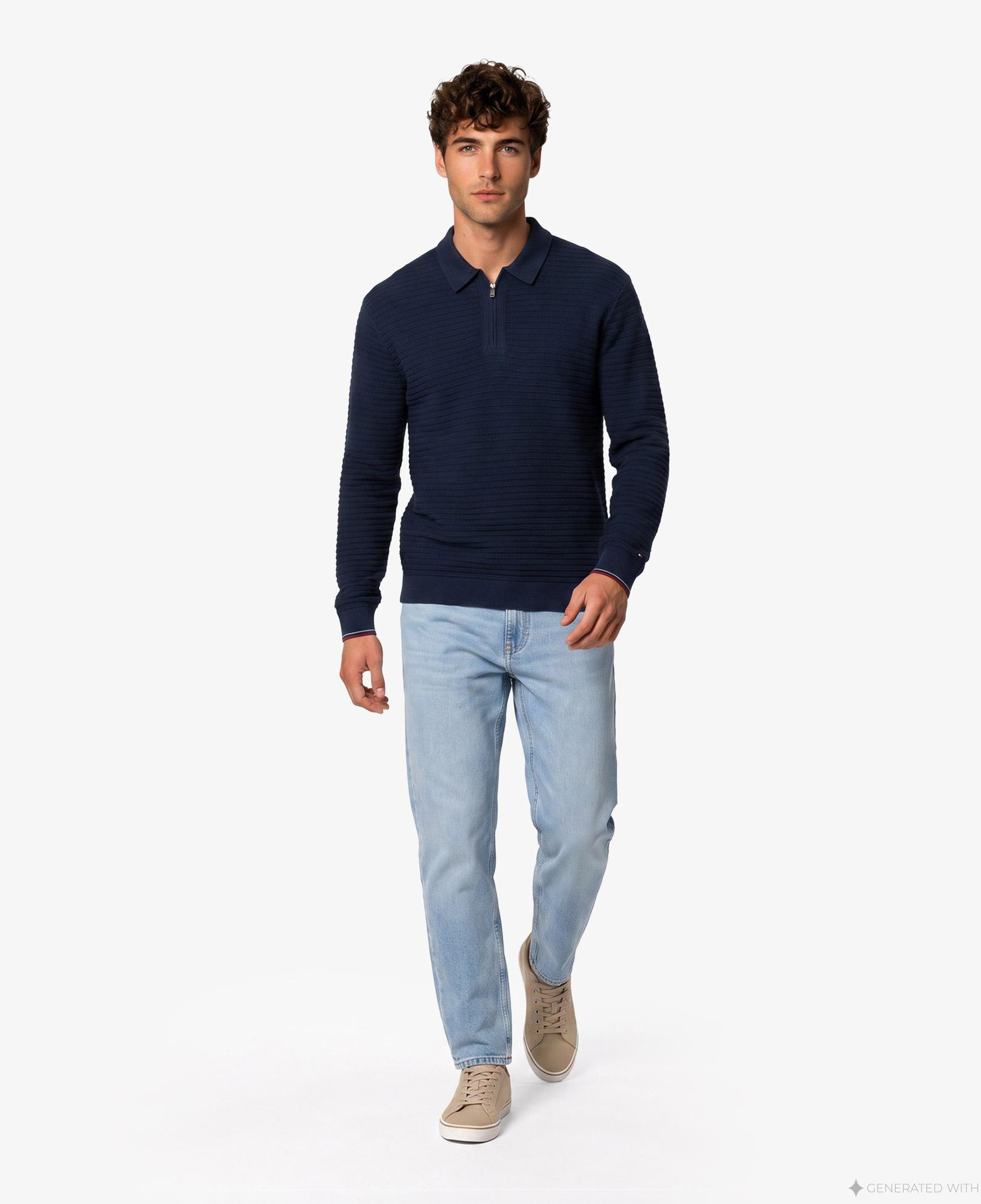 Tommy Hilfiger Knitted Zip Erkek Lacivert Triko
