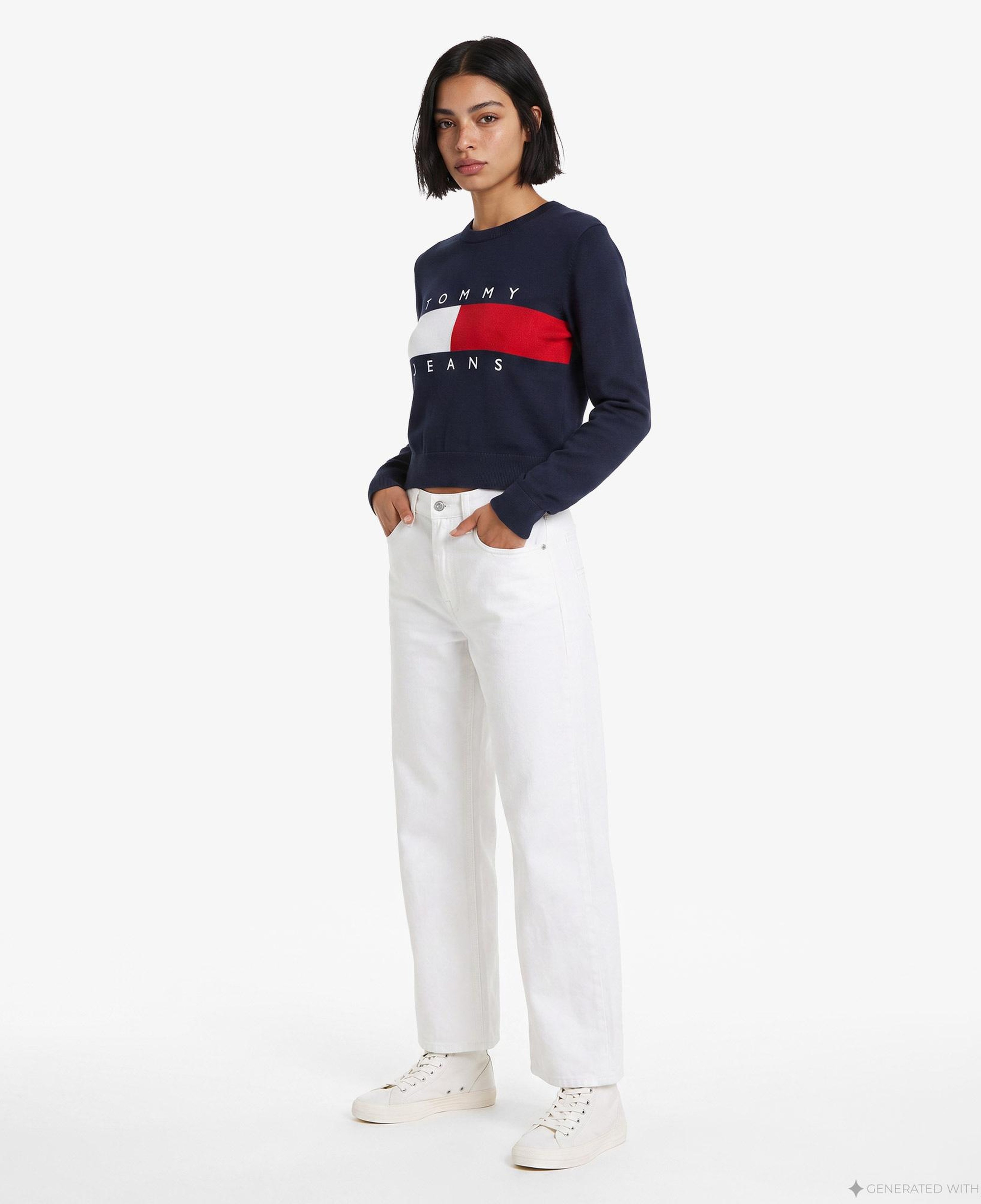 Tommy Hilfiger Flag Crew Neck Kadın Lacivert Triko