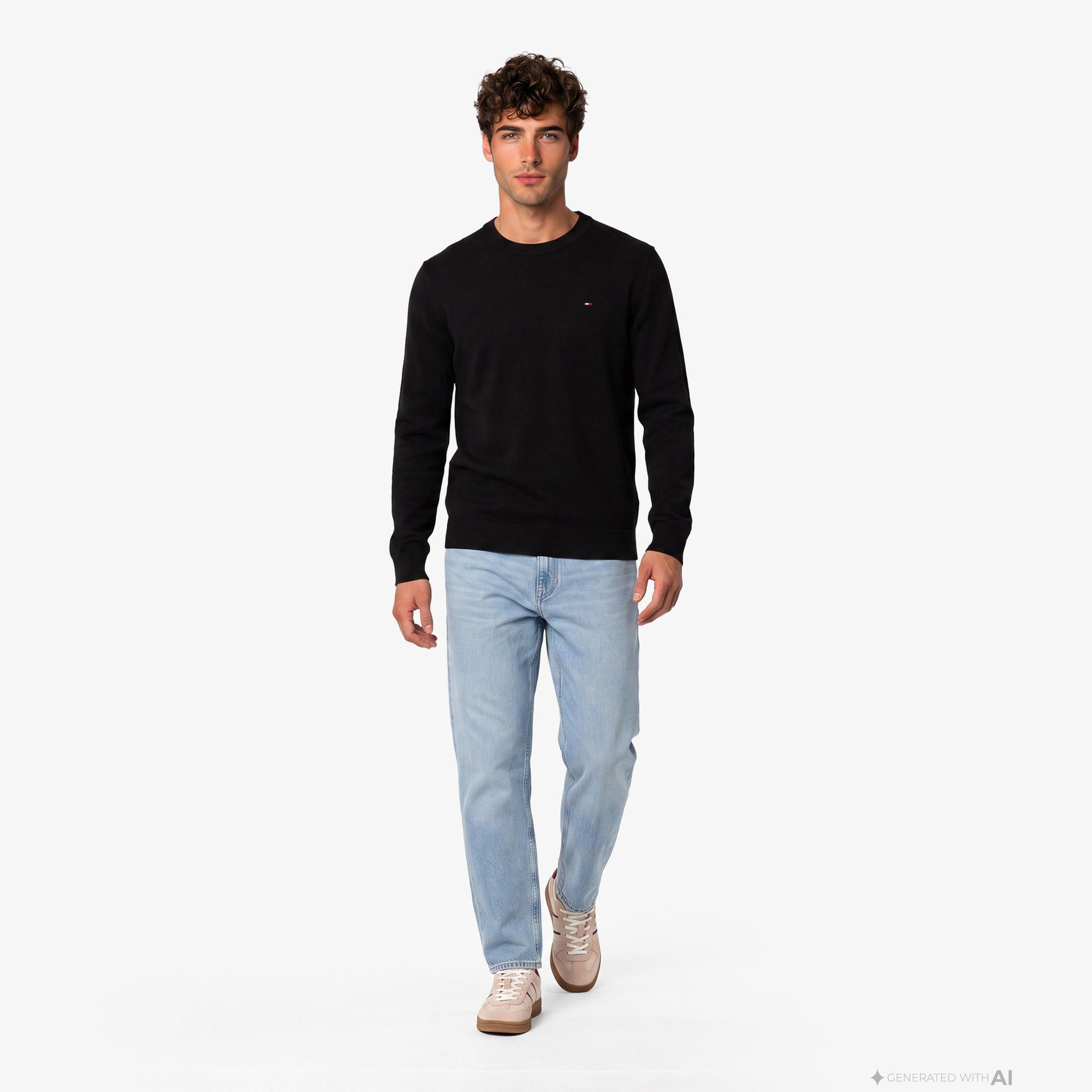 Tommy Hilfiger Slim Essential Light Erkek Siyah Triko