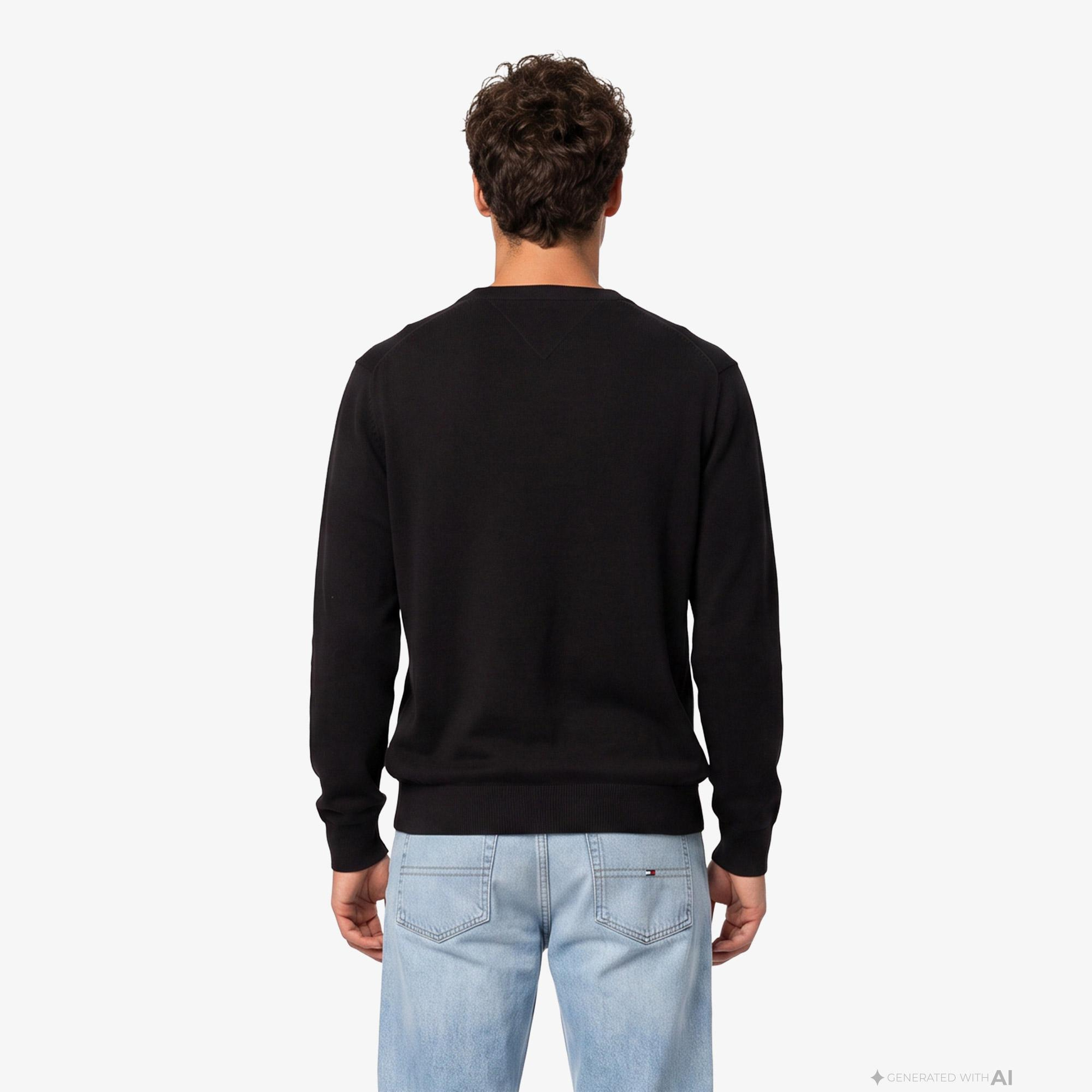 Tommy Hilfiger Slim Essential Light Erkek Siyah Triko