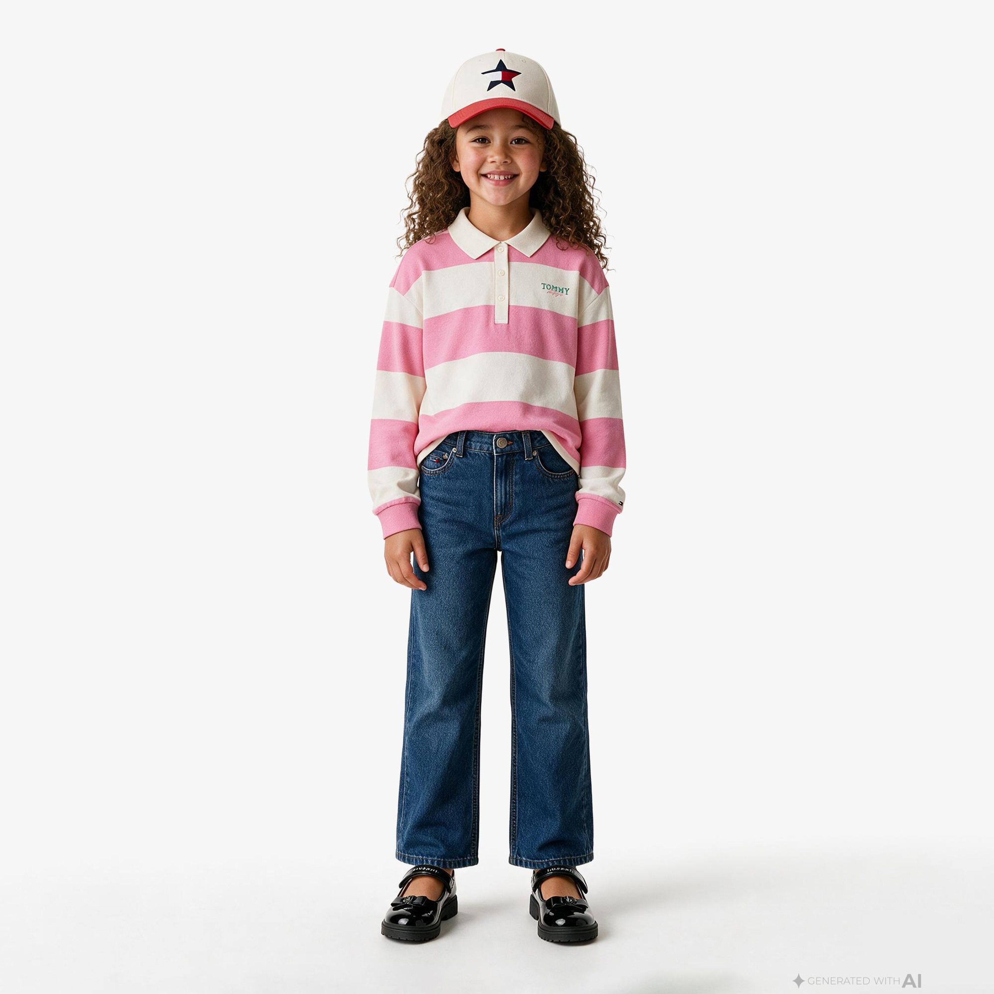 Tommy Hilfiger Rugby Stripe Çocuk Pembe Polo