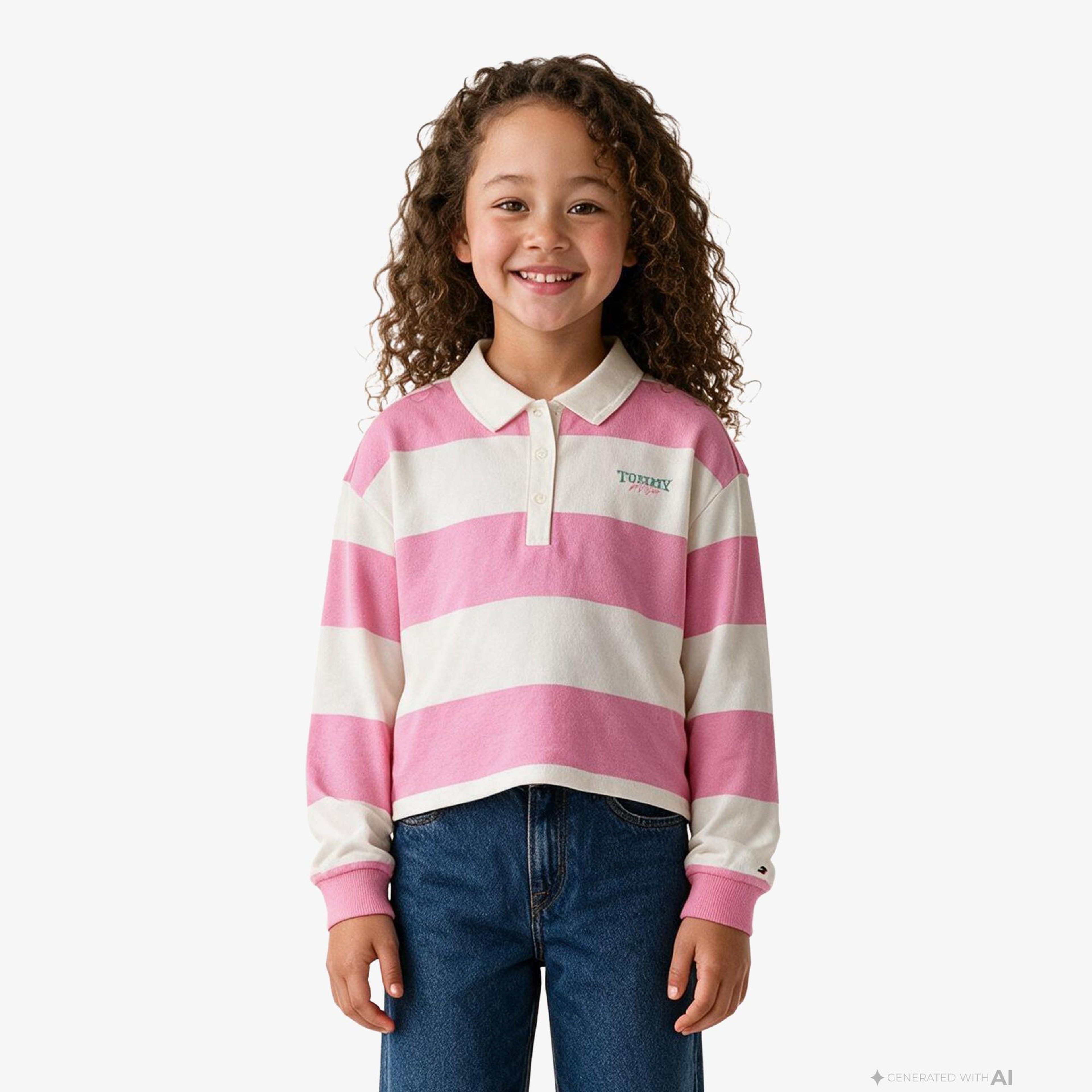 Tommy Hilfiger Rugby Stripe Çocuk Pembe Polo