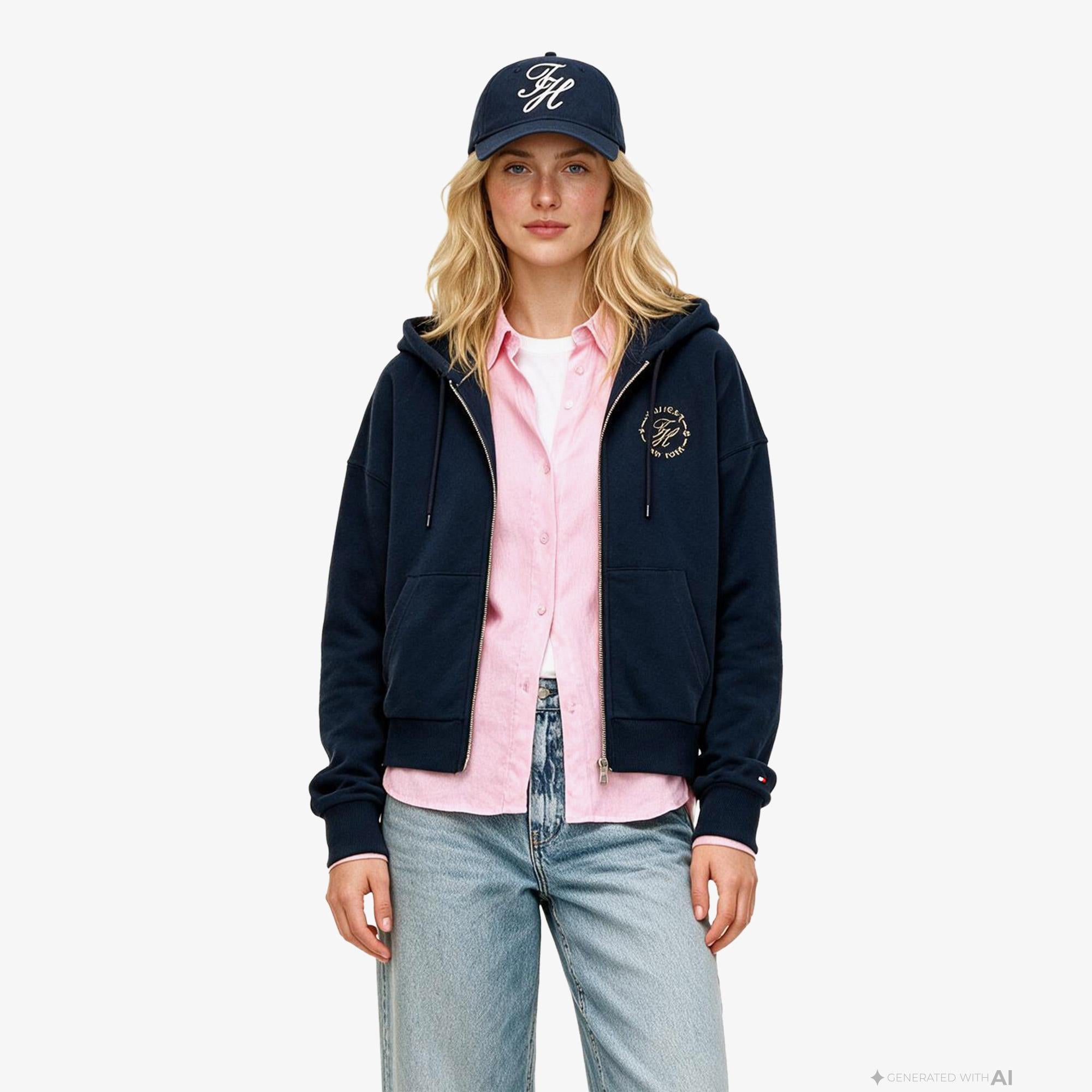 Tommy Hilfiger Roundal Zip-Up Kadın Lacivert Sweatshirt