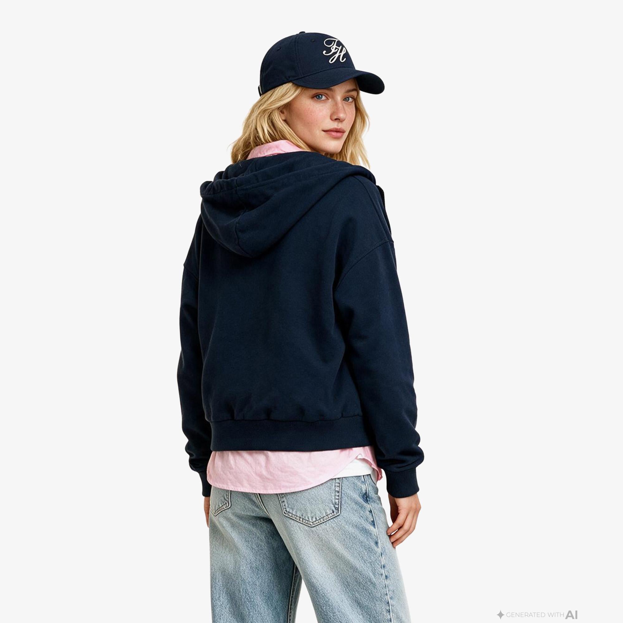 Tommy Hilfiger Roundal Zip-Up Kadın Lacivert Sweatshirt