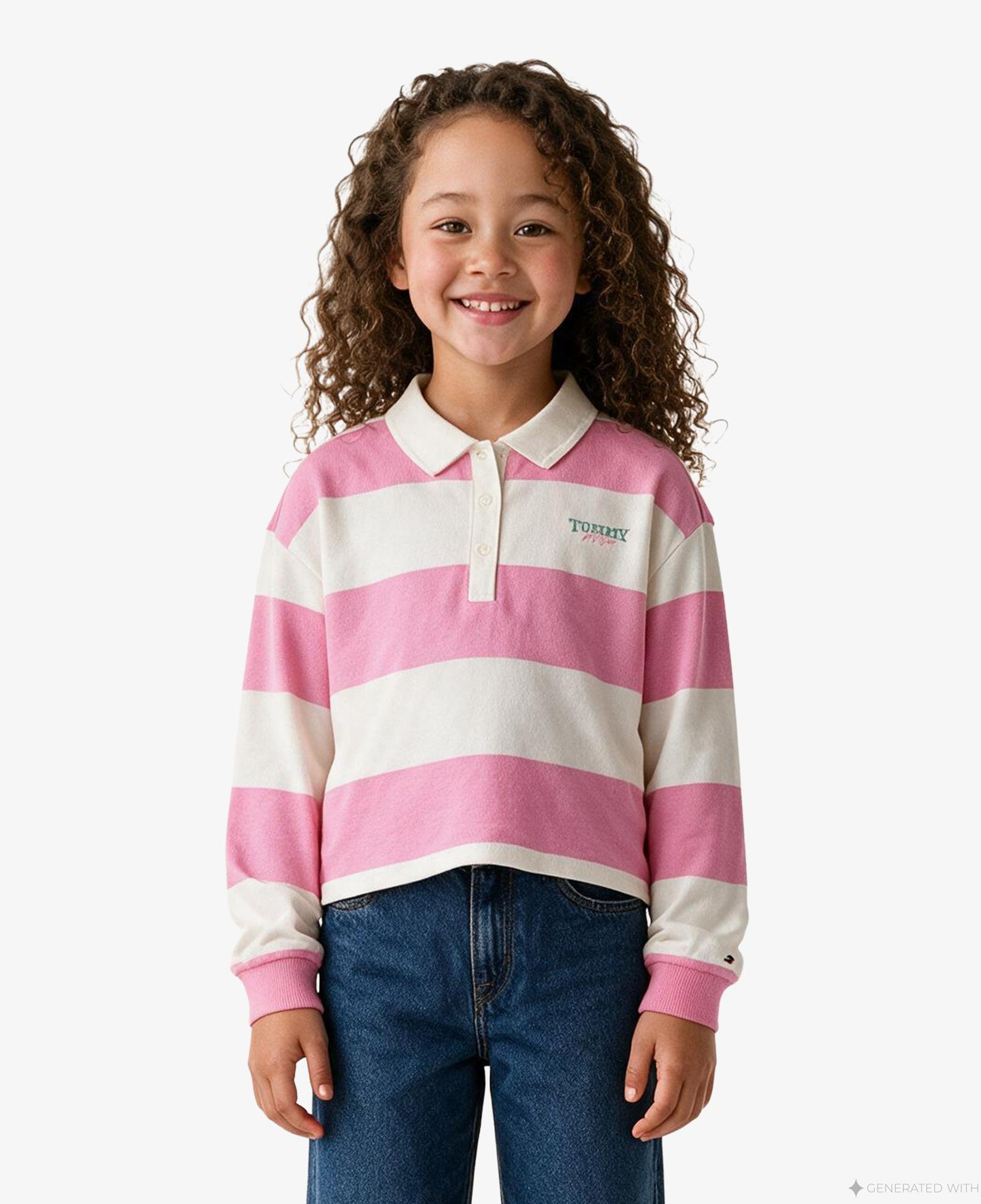 Tommy Hilfiger Rugby Stripe Çocuk Pembe T-Shirt