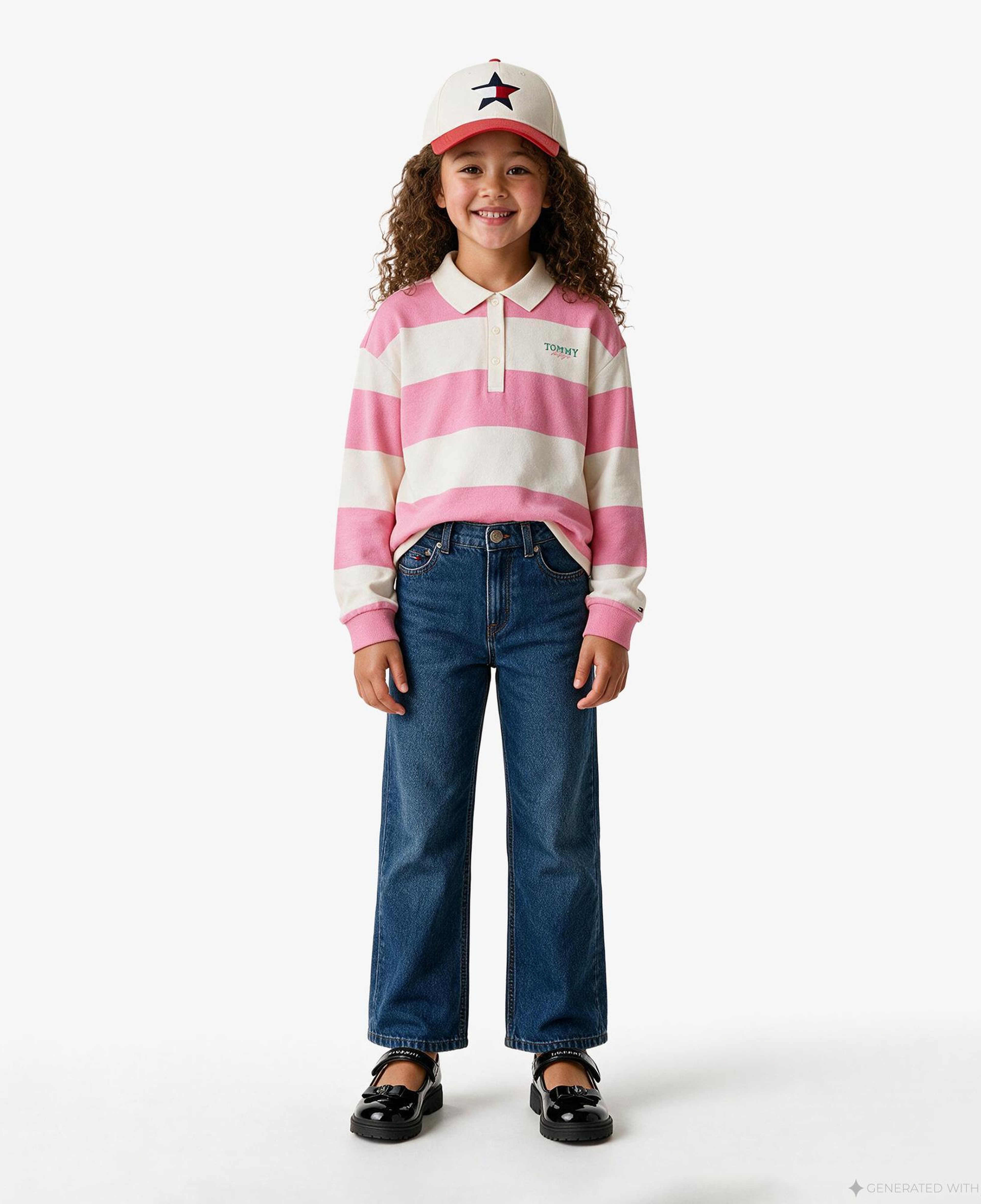 Tommy Hilfiger Rugby Stripe Çocuk Pembe T-Shirt